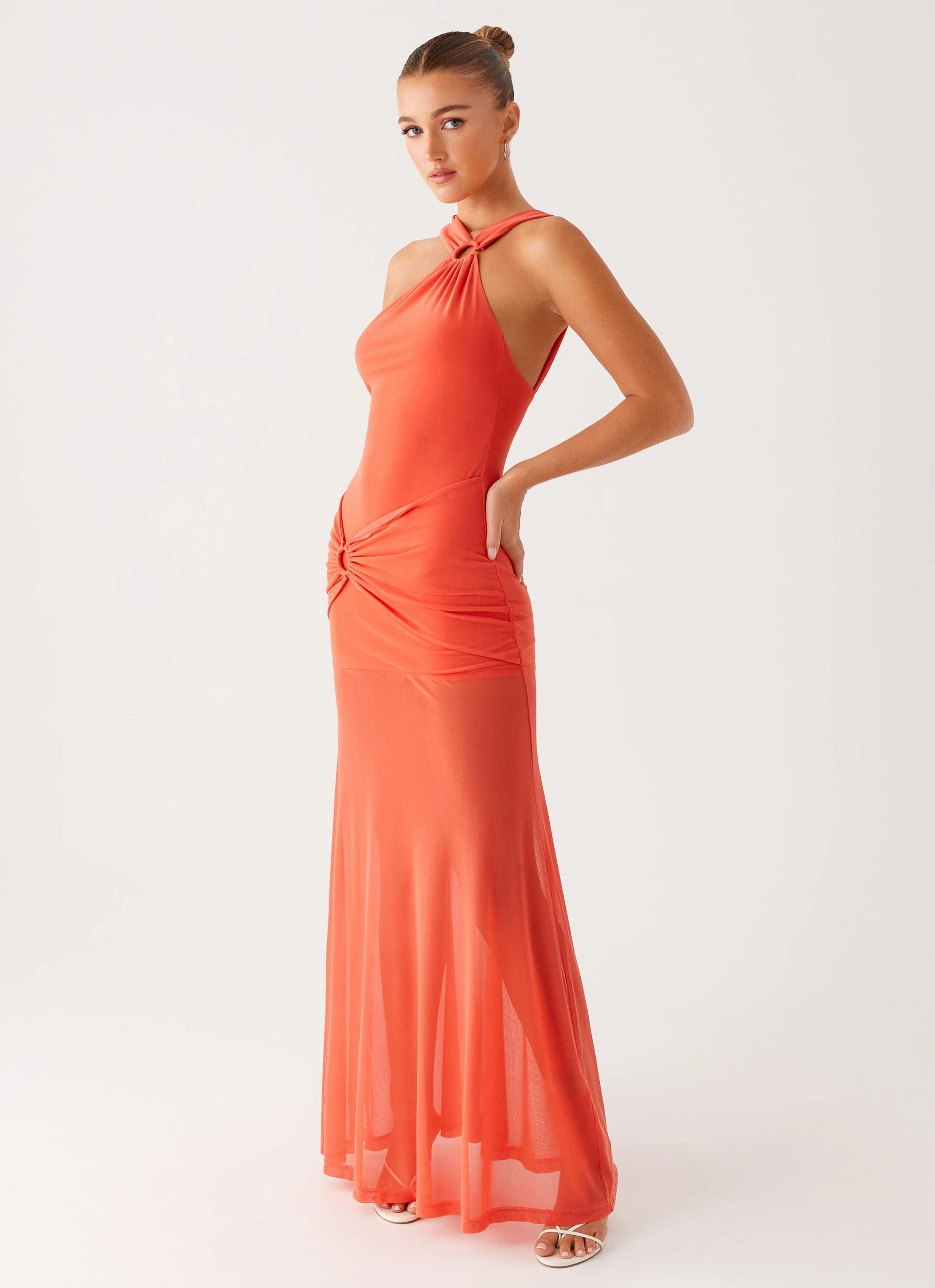 windproof Chilly Weather Wear Kavala Maxi Dress - Coral