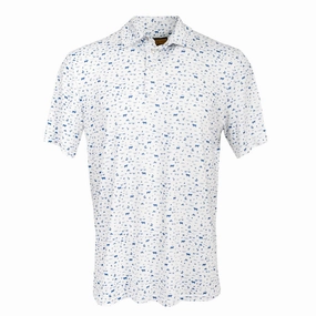 STS Ranchwear Mens Fairway Blaze White/Navy Poly/Spandex S/S Polo Shirt Geometric Design Ombre look