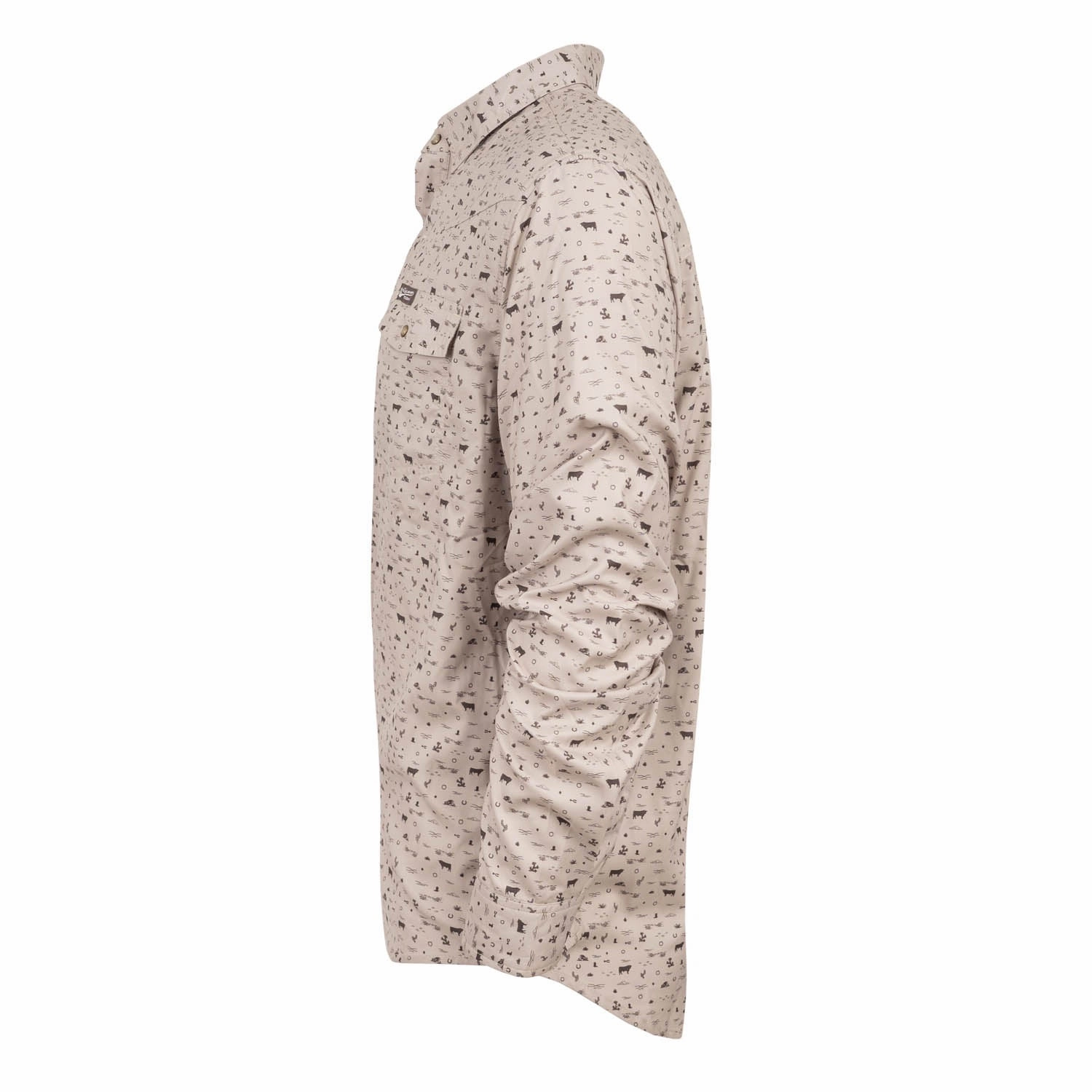 Spring Break Water Repellent Finish STS Ranchwear Mens Fischer Performance Khaki Bull Print Nylon/Spandex L/S Shirt