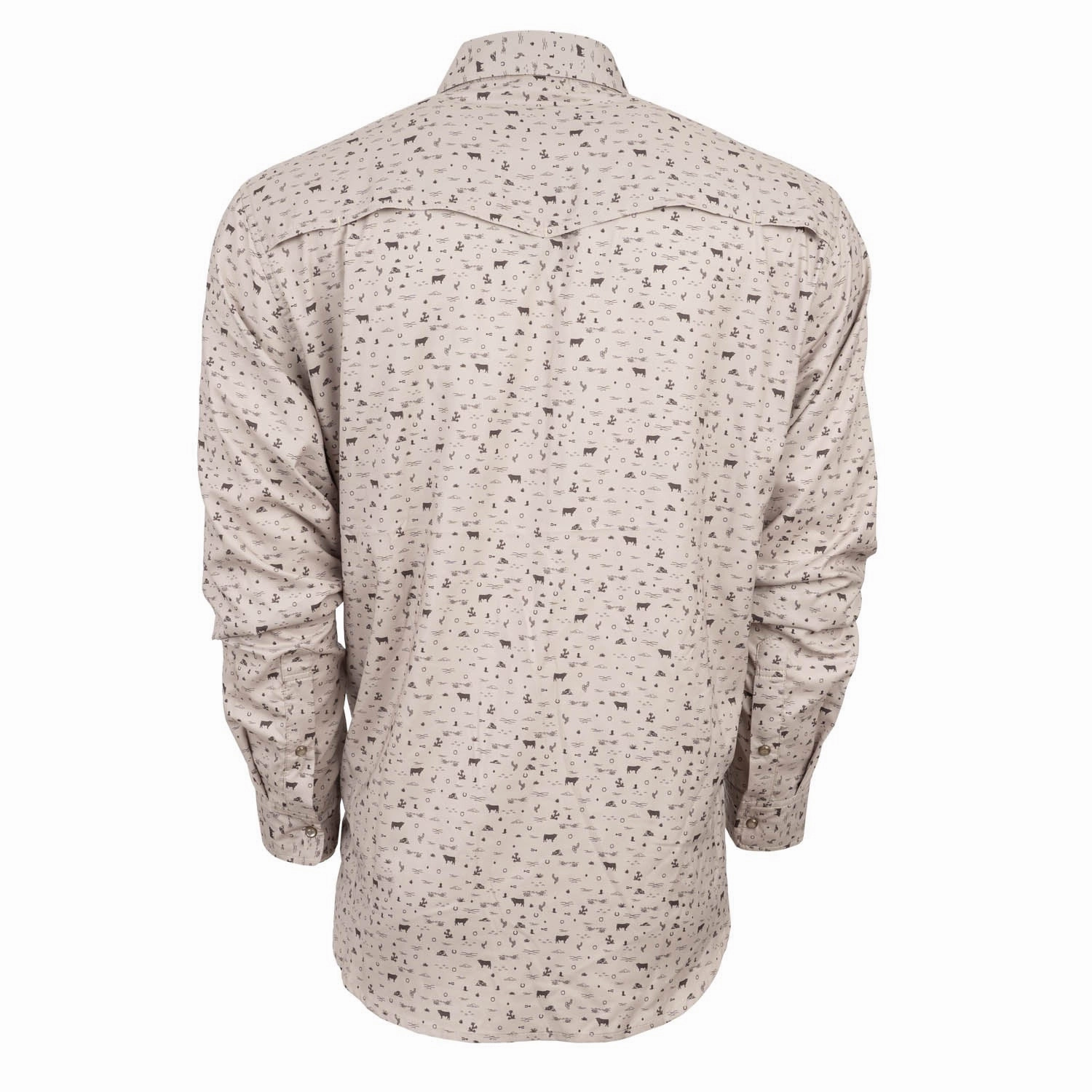 Modern Fit STS Ranchwear Mens Fischer Performance Khaki Bull Print Nylon/Spandex L/S Shirt