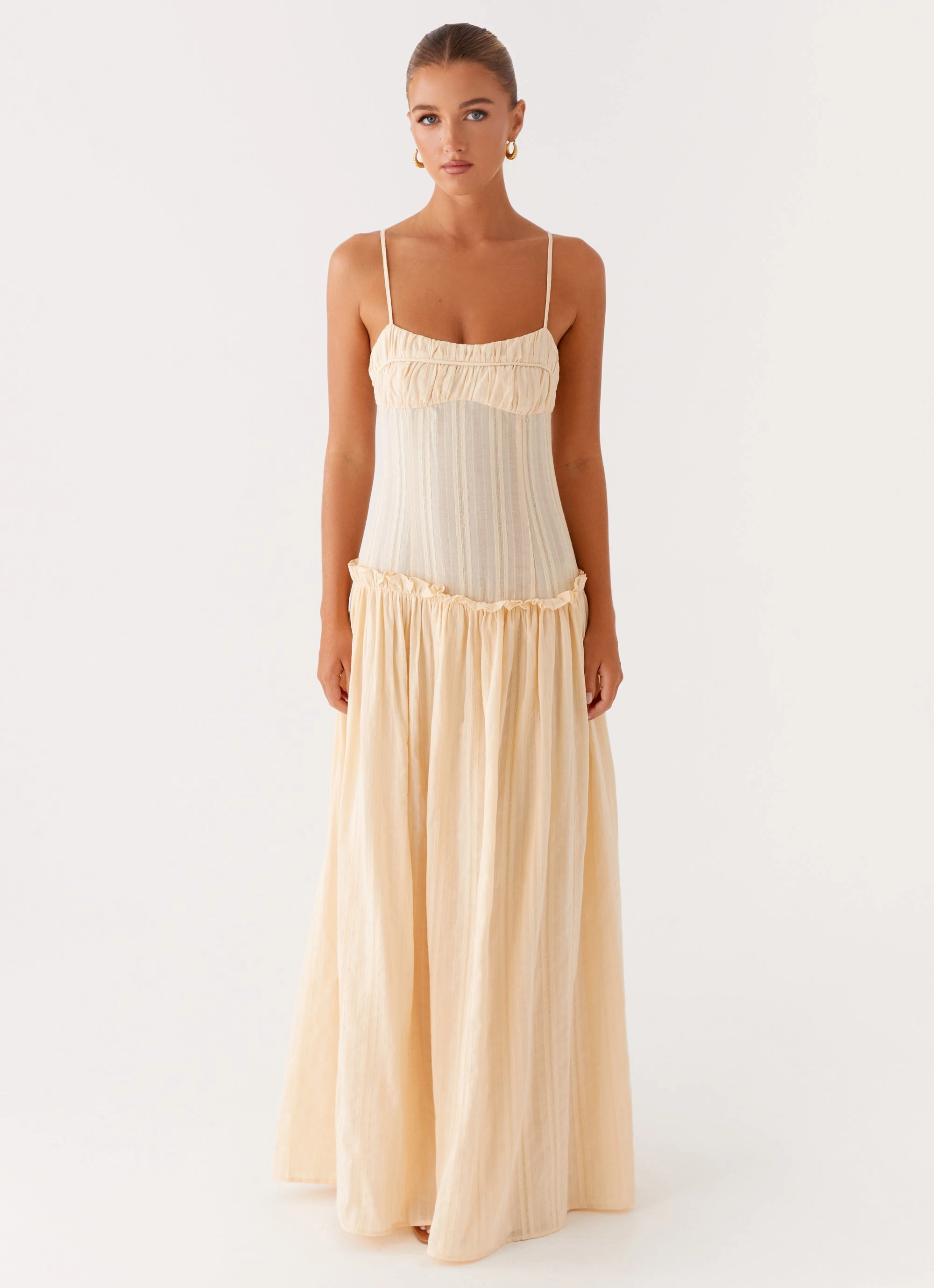 Multipurpose Winter Layering Jacinda Drop Waist Maxi Dress - Cream