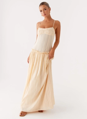 Jacinda Drop Waist Maxi Dress - Cream Elegant Line All Time