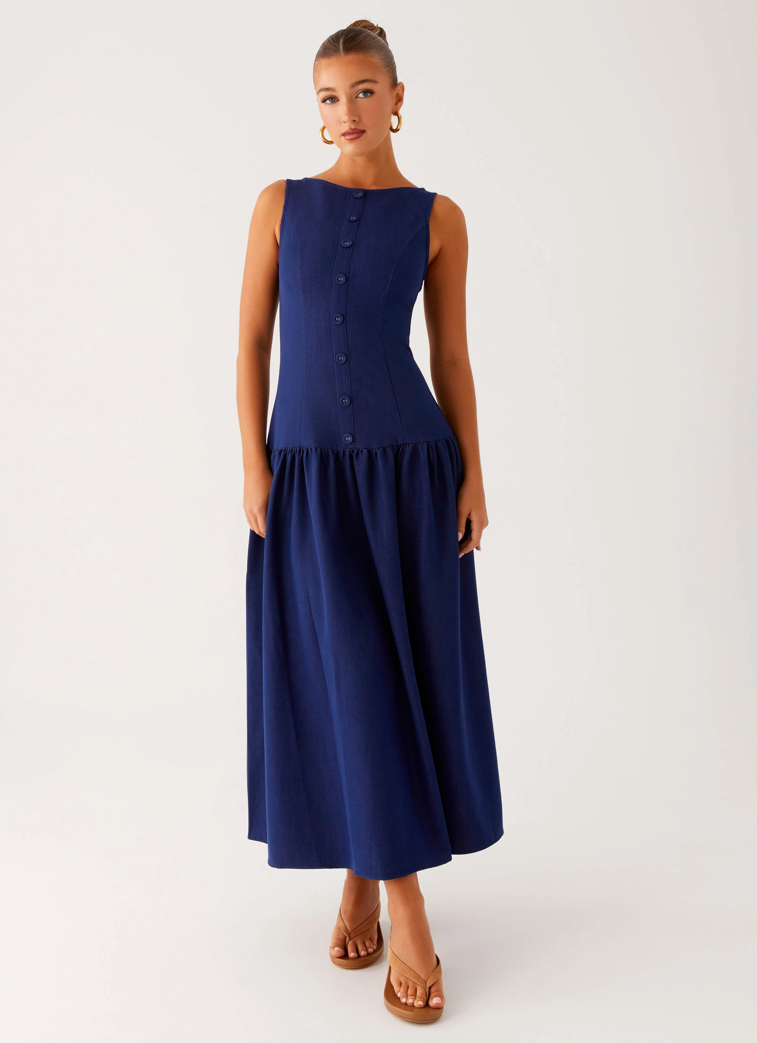 Hayes Denim Midi Dress - Indigo Comfy Fit Wear Warm Season