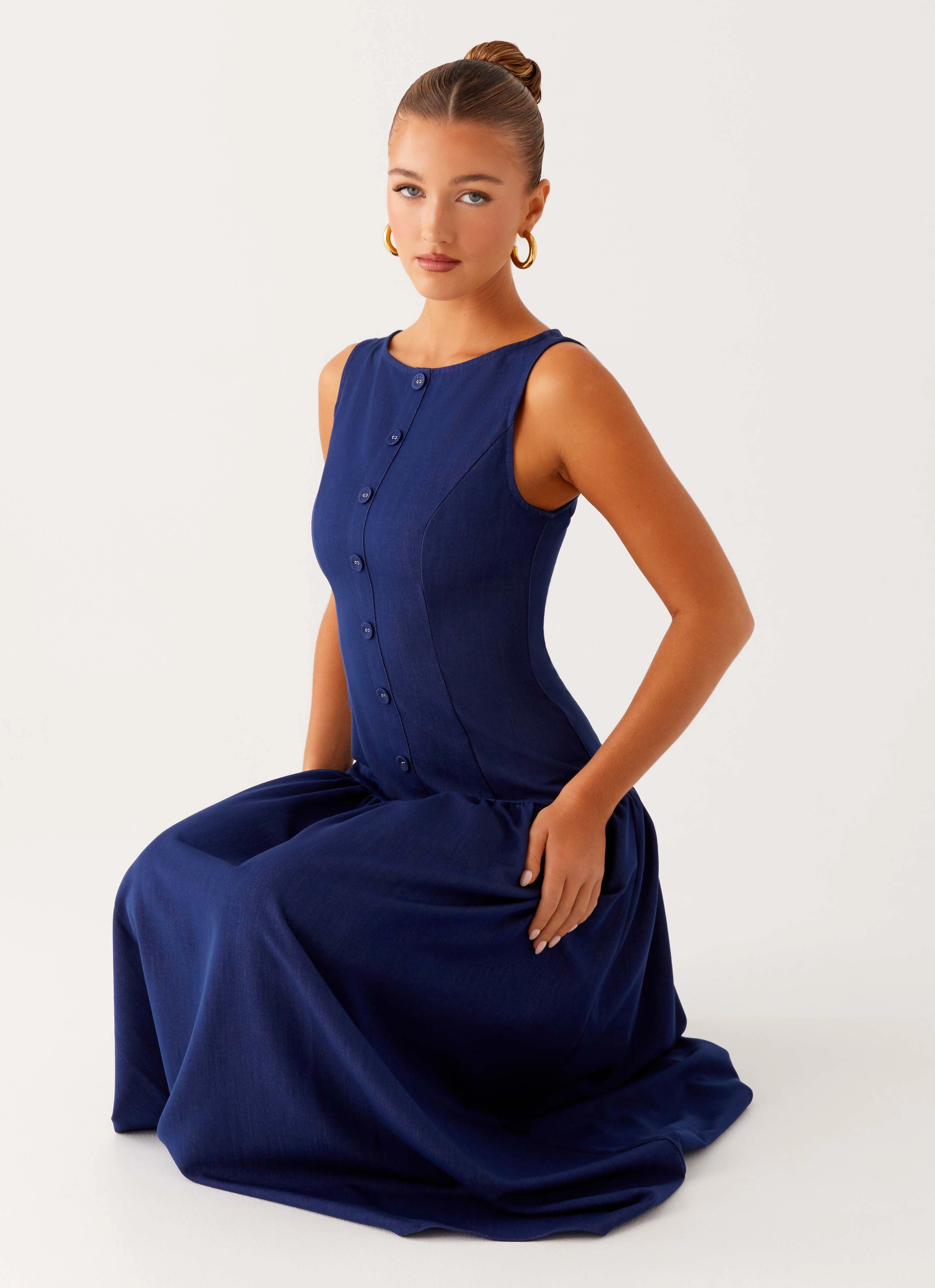 Velvet-Touch Thermal-Lined Hayes Denim Midi Dress - Indigo