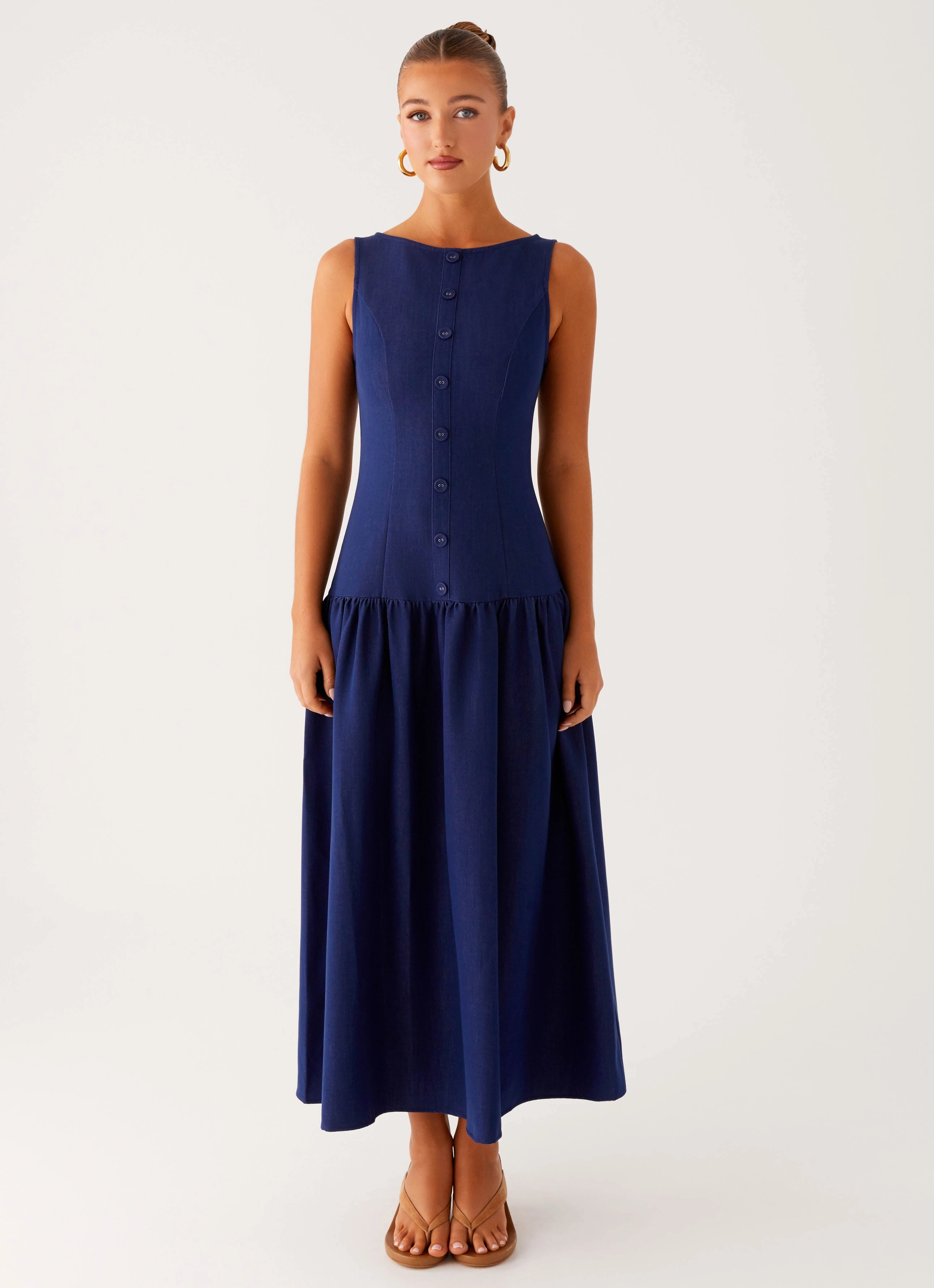 Hayes Denim Midi Dress - Indigo Fair-Trade Lace-Trim