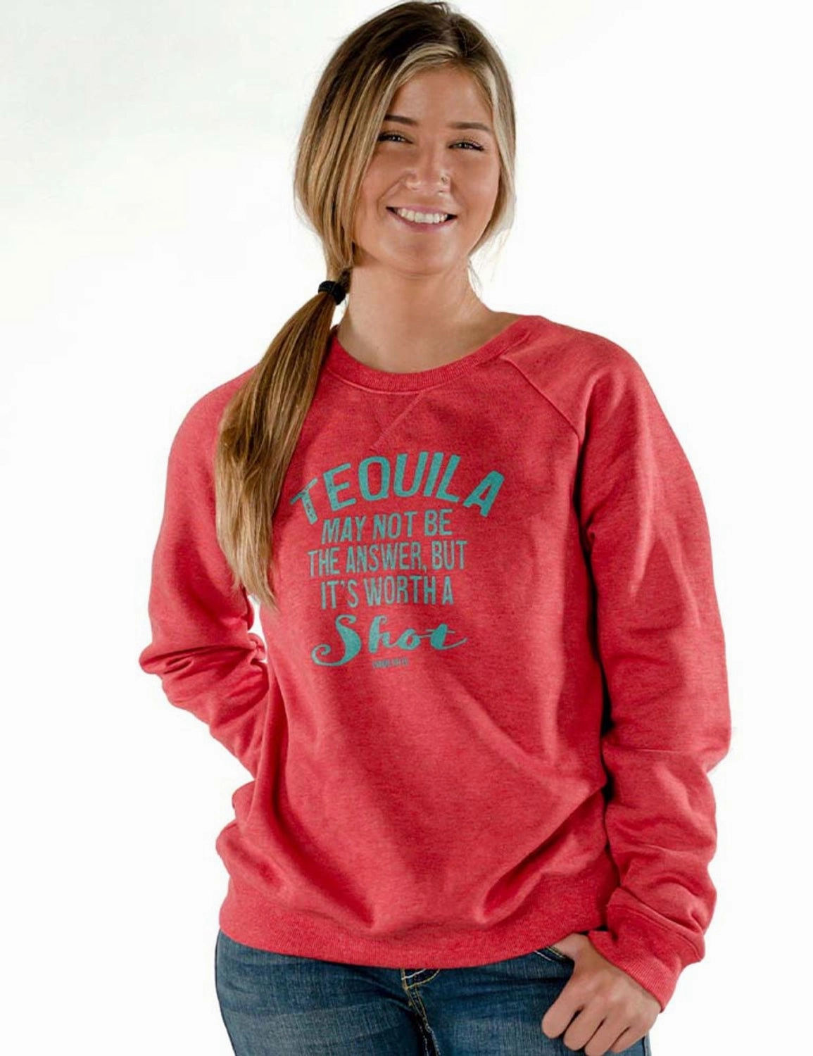 Cowgirl Tuff Womens Tequila Shot Red Poly/Rayon Sweatshirt Outdoor Style
