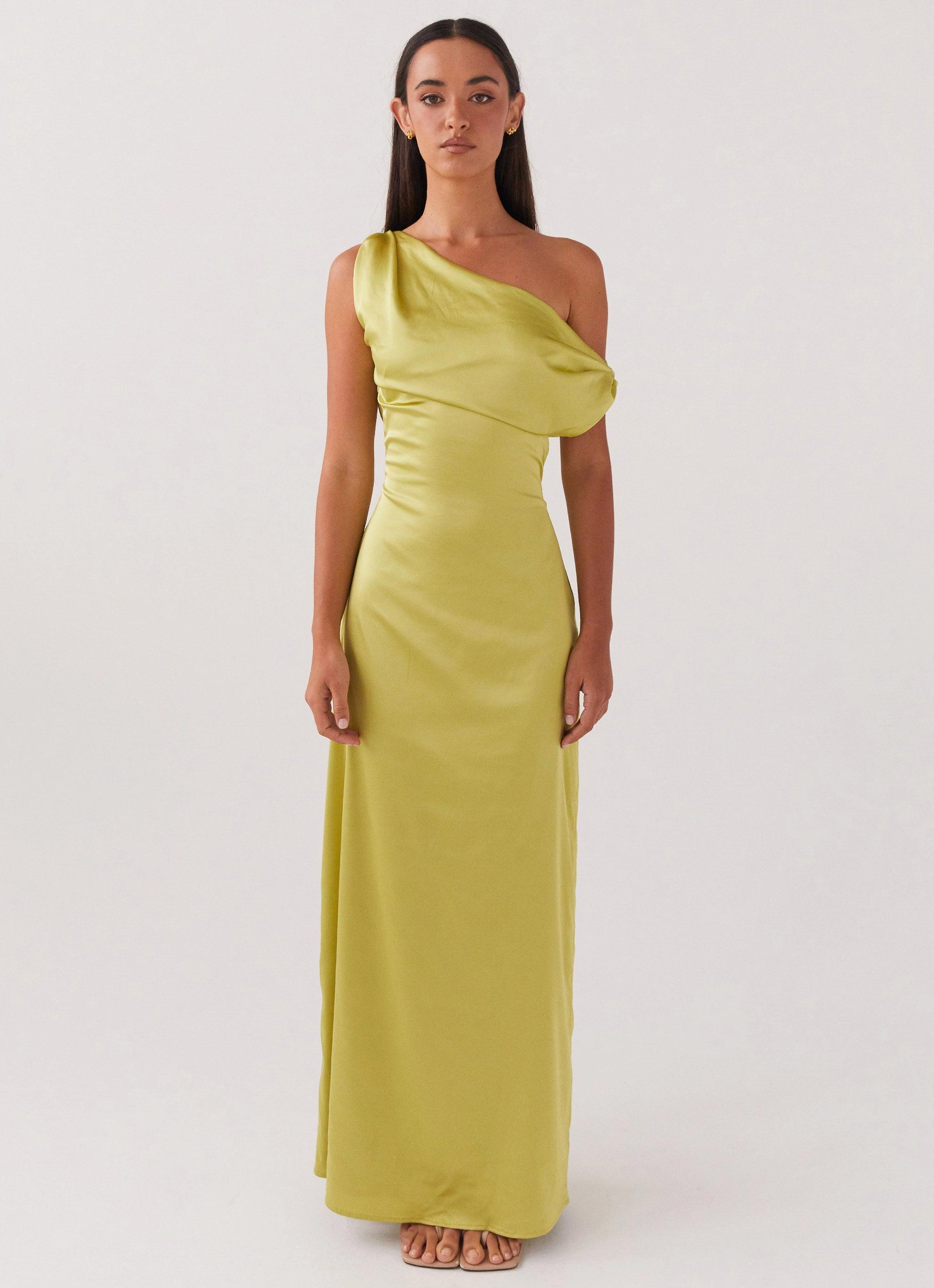 Heart Of Glass Satin Maxi Dress - Chartreuse Grab Quick