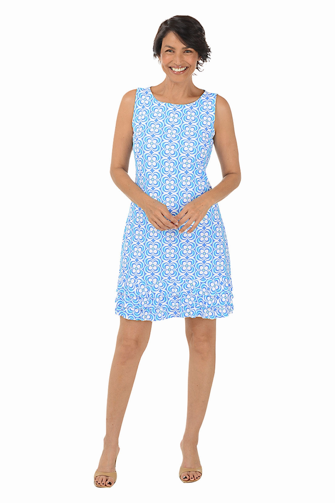 Periwinkle Optical Daisy UPF50  Ruffle Dress Easy-Storage