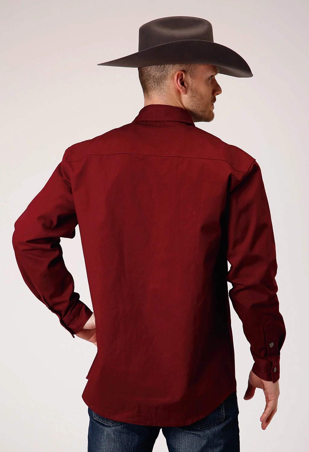 Roper Mens Brush Twill Rust 100% Cotton L/S Shirt Vintage Wash Team Building