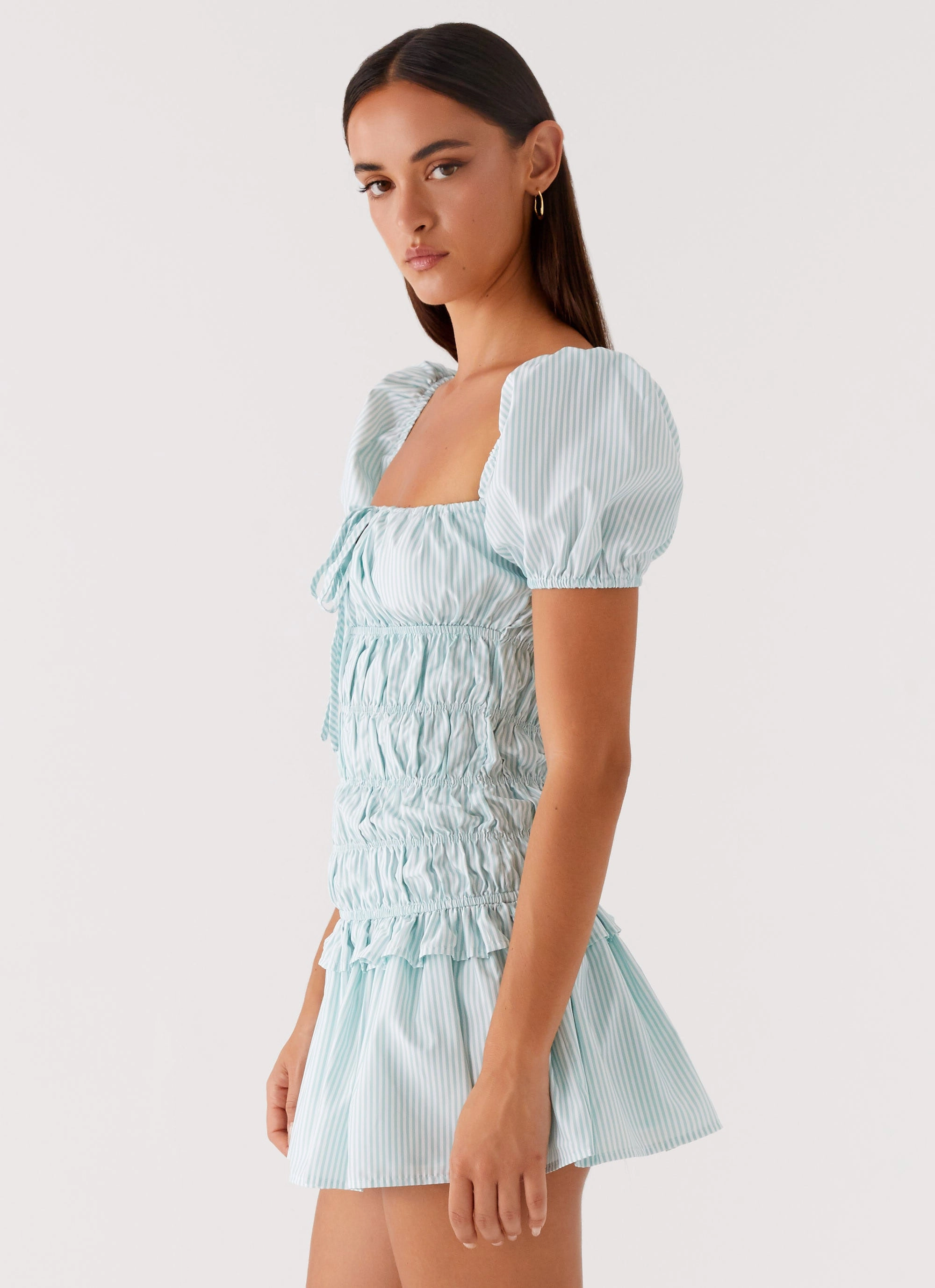 breathable-mesh Wrap Glow Yolene Mini Dress - Green Gingham