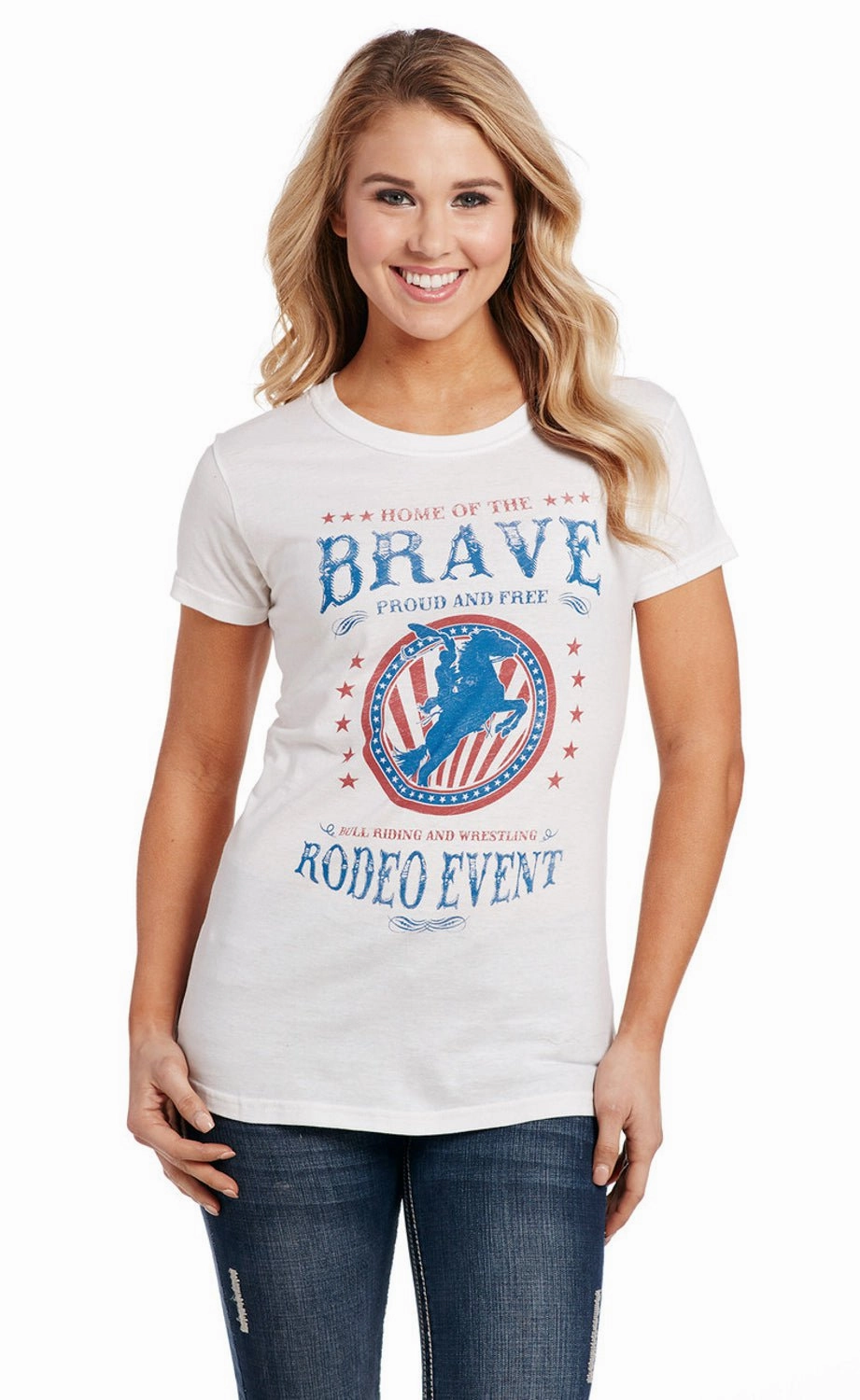 Cowgirl Up Womens Brave Crew Neck White 100% Cotton S/S T-Shirt Printed Pattern