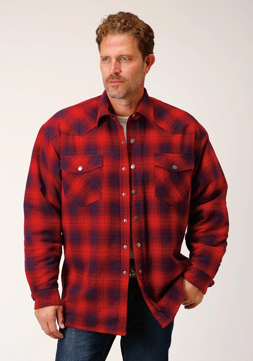 Moisture Wicking Material Fashion staples Roper Mens Sherpa Lined Flannel Red 100% Cotton L/S Shirt