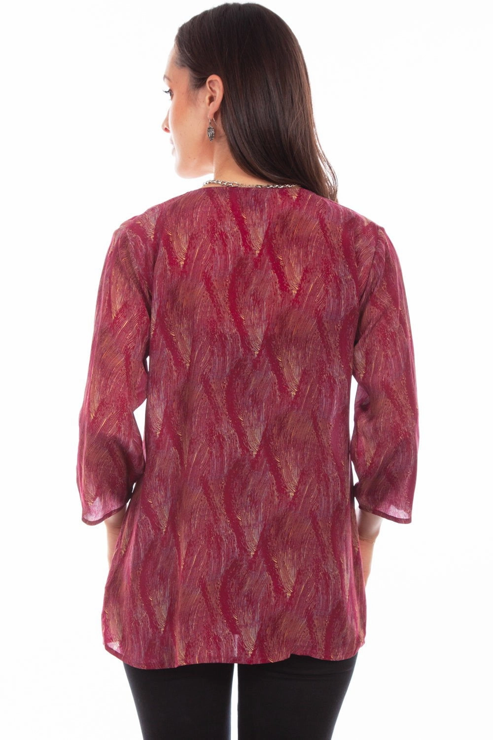Checkered Print Thermoregulating Layer Scully Womens Fuschia Rayon Pullover Drape S/S Blouse