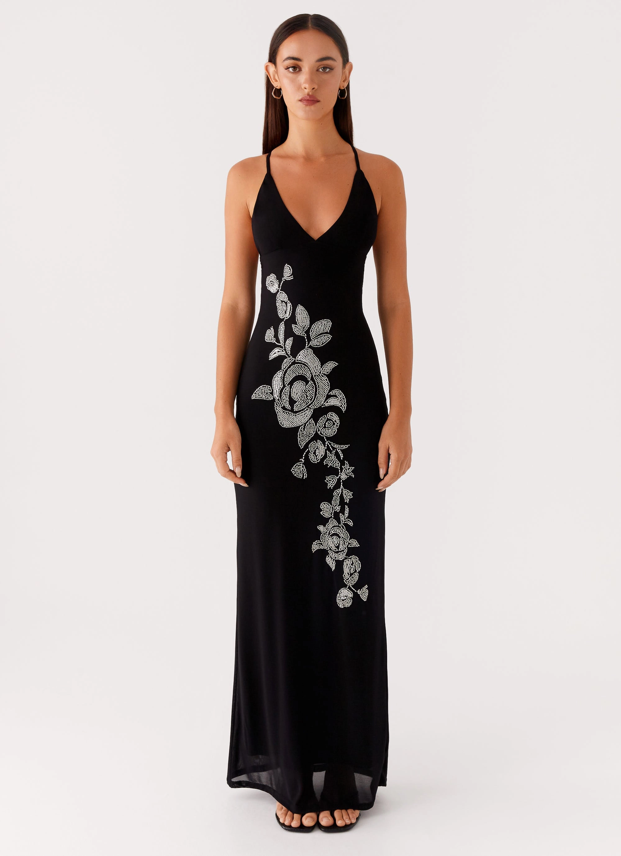 Beki Beaded Mesh Maxi Dress - Black Pure Aesthetic