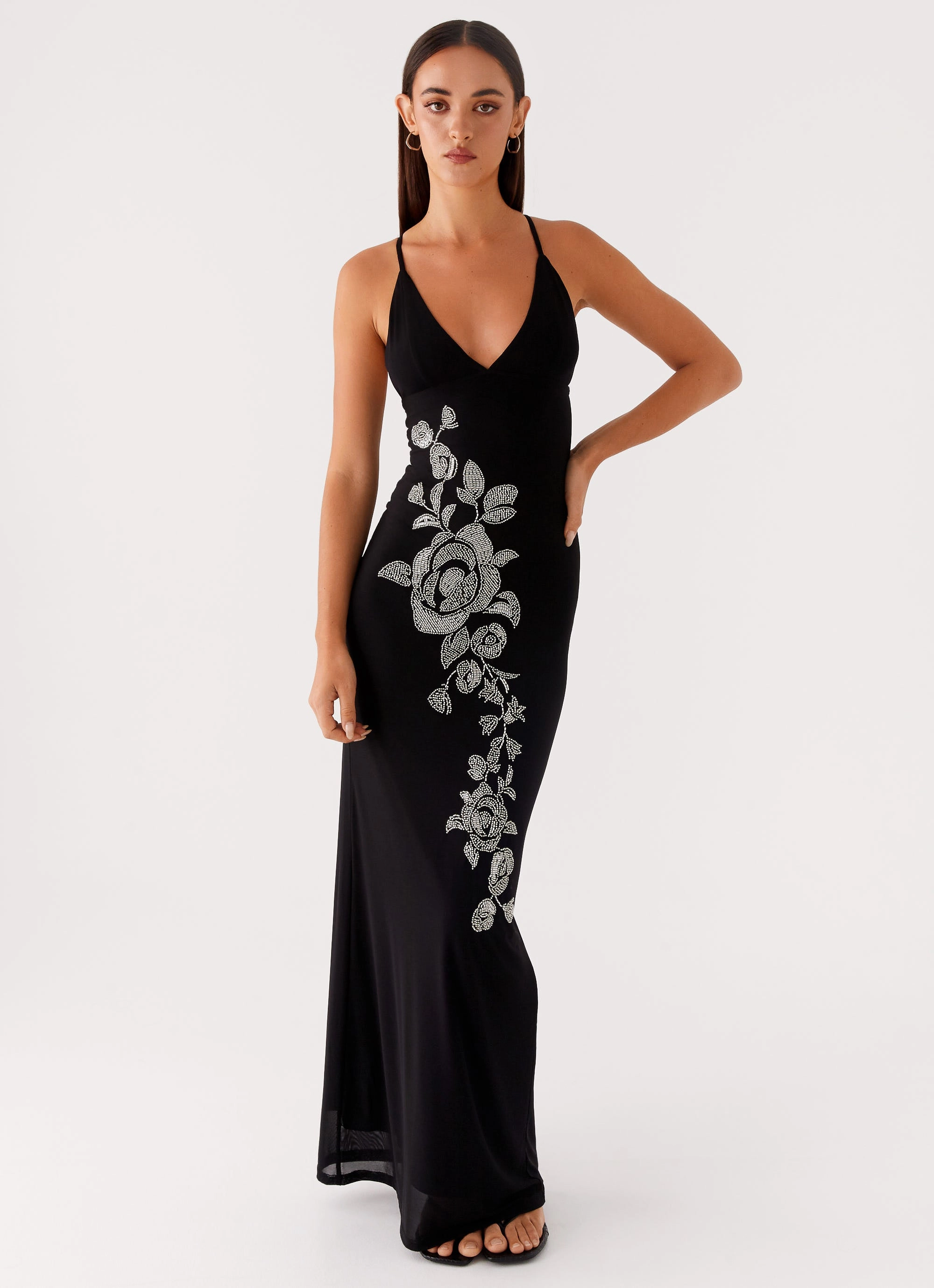 Gentle Motion Beki Beaded Mesh Maxi Dress - Black