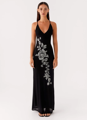 Beki Beaded Mesh Maxi Dress - Black Pure Aesthetic