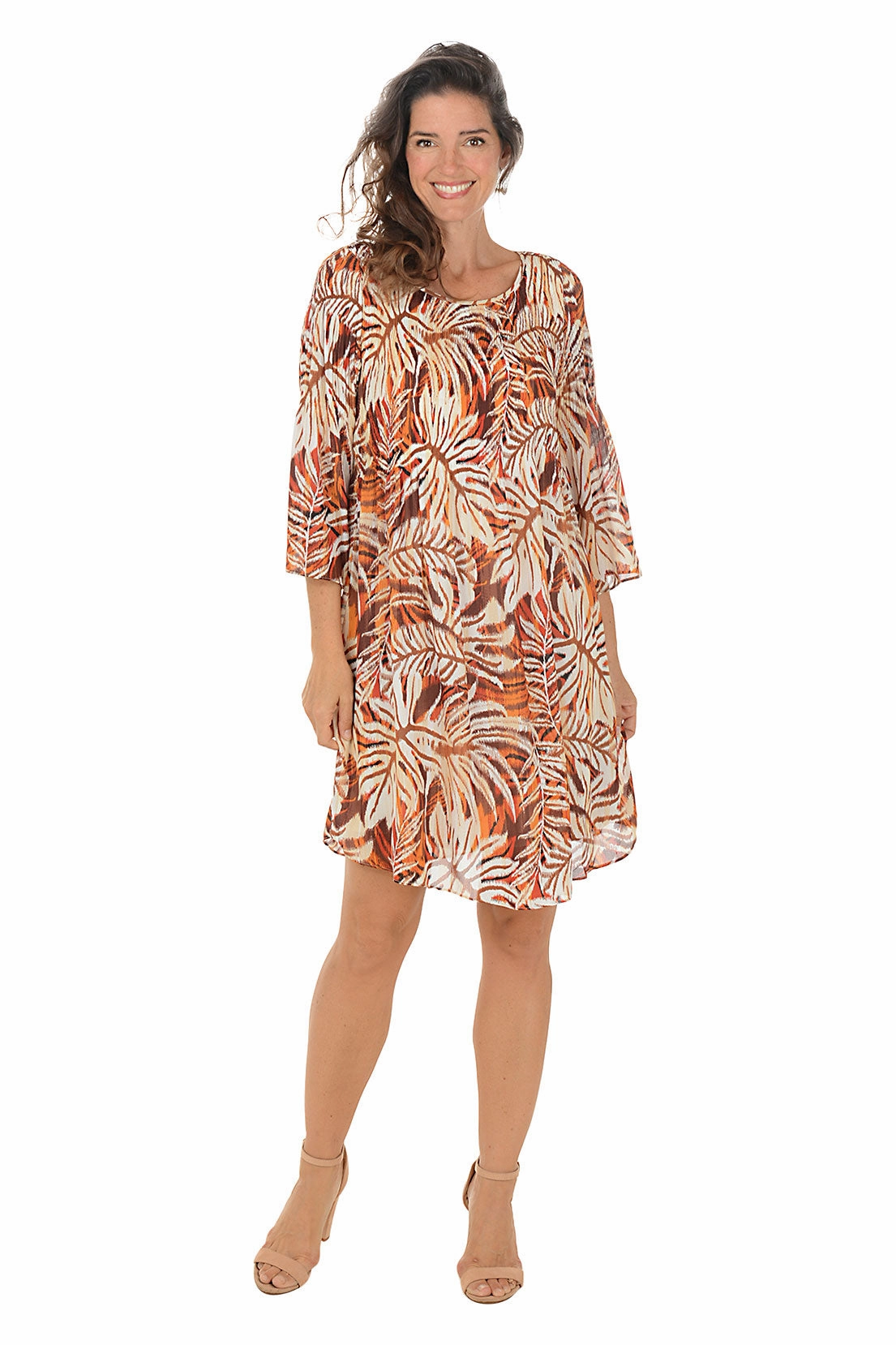 Tiger Leaves Pleated Bell Sleeve Dress Comfortable Cut Polished Appearance