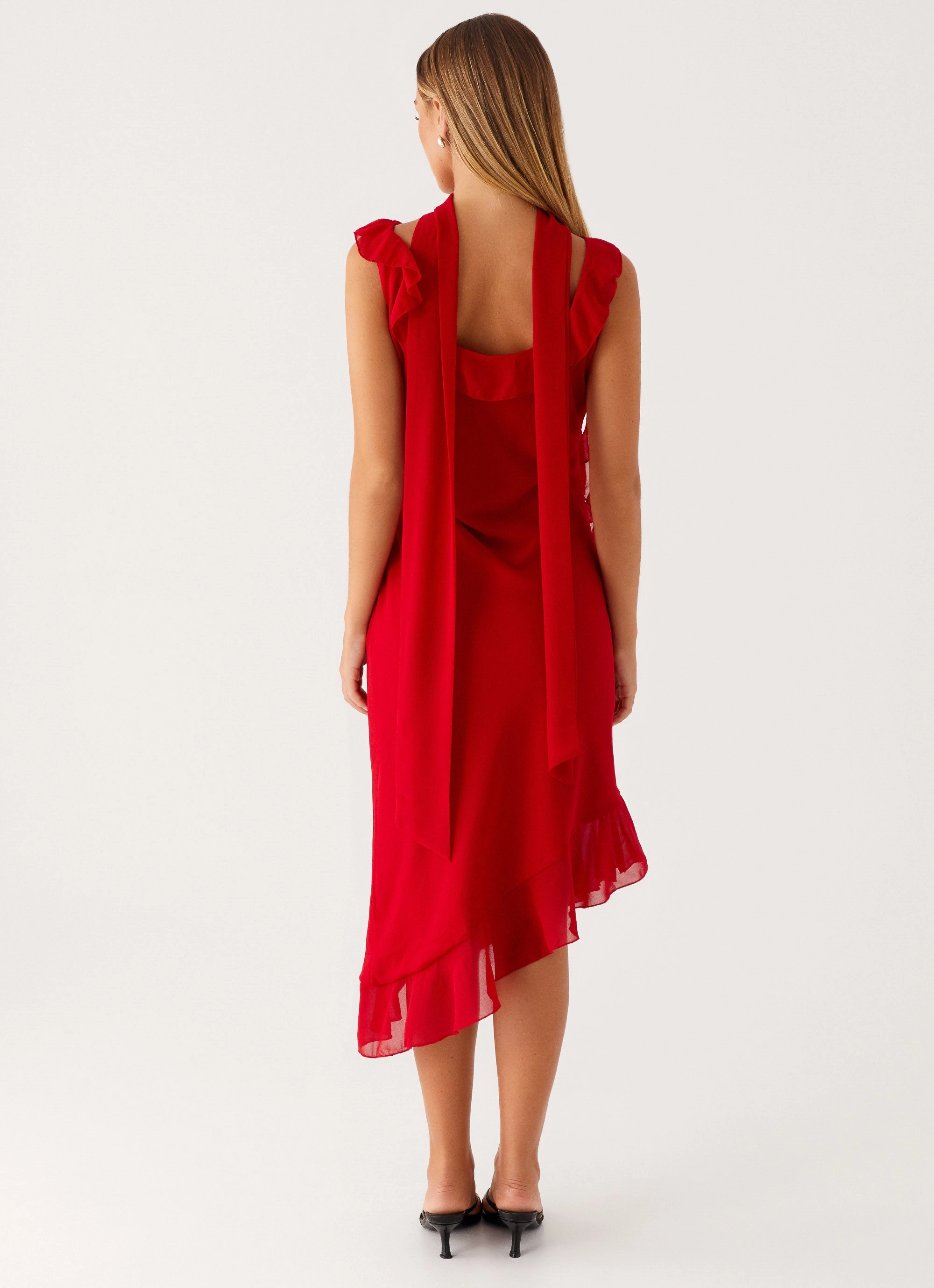 Dark Tones Comfort Layer Wear Fariday Midi Dress - Red