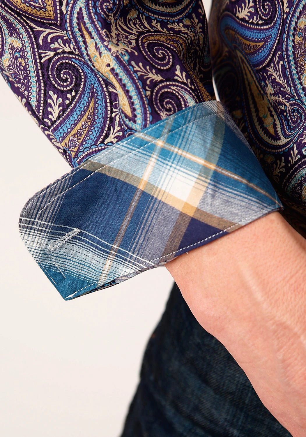 tall size Roper Mens Royal Paisley Multi-Color 100% Cotton L/S Shirt