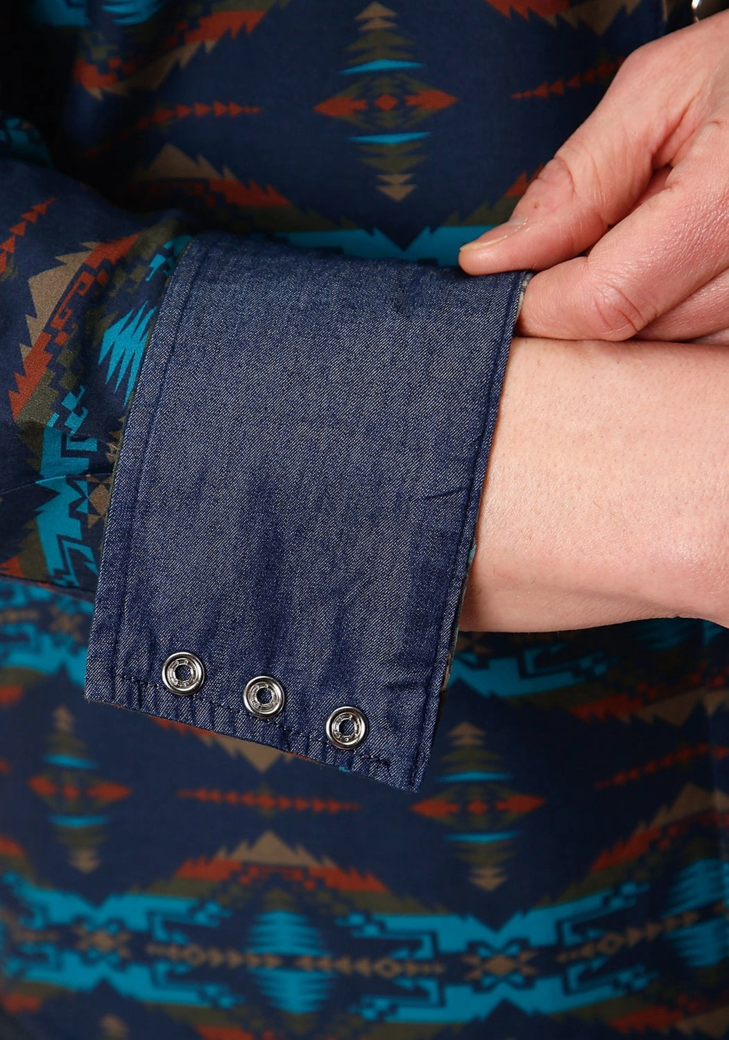 Roper Mens Turquoise 100% Cotton Blanket Horizontal L/S Snap Shirt Earthy Palette Button Down Design