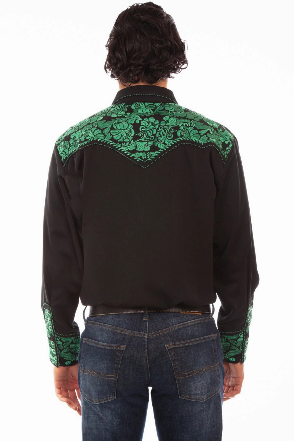 Job Interview Animal Print Scully Mens Emerald Poly/Rayon Floral Tooled L/S Shirt
