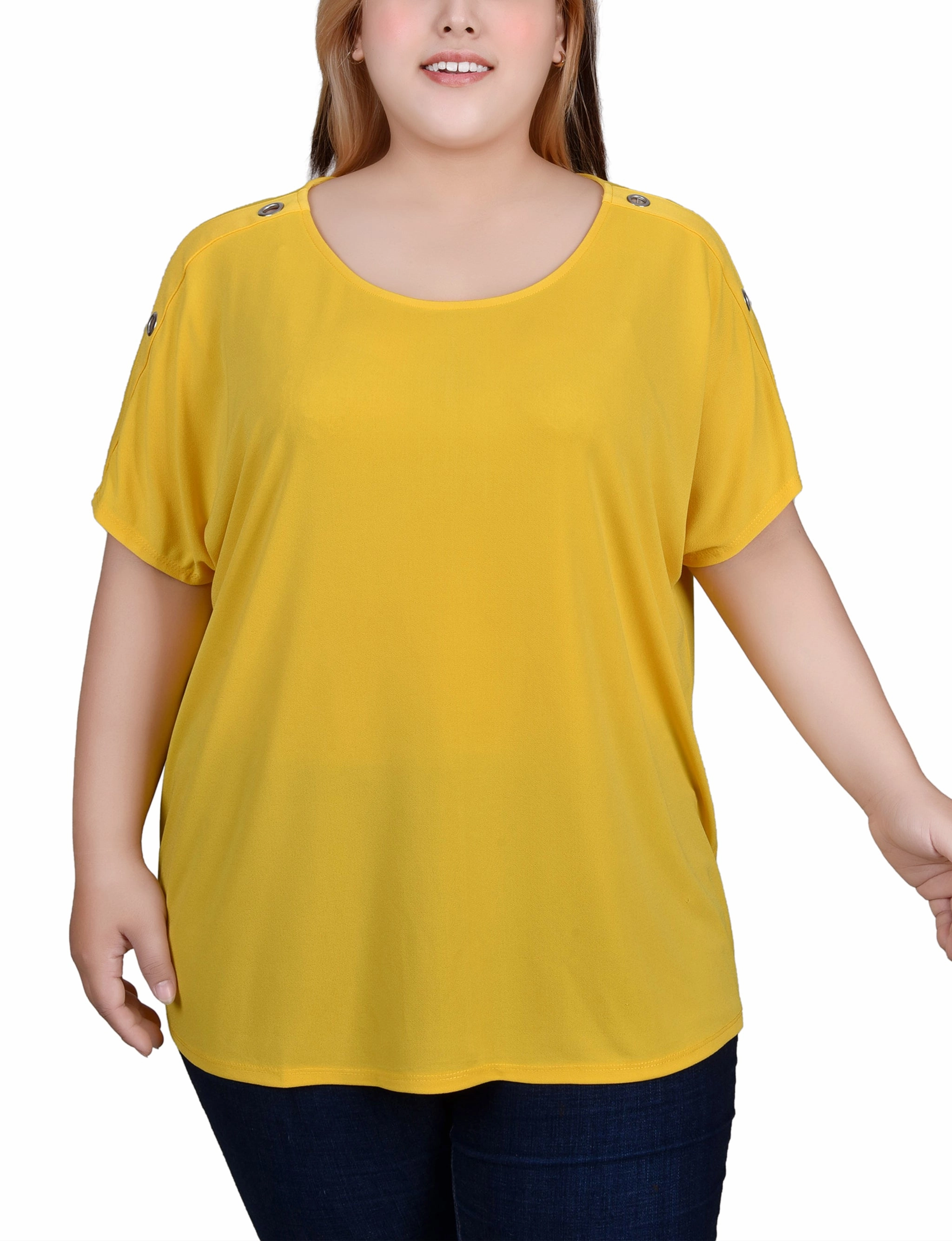 Plus Size Short Sleeve Extended Sleeve Tunic Top Satin-Sleeve
