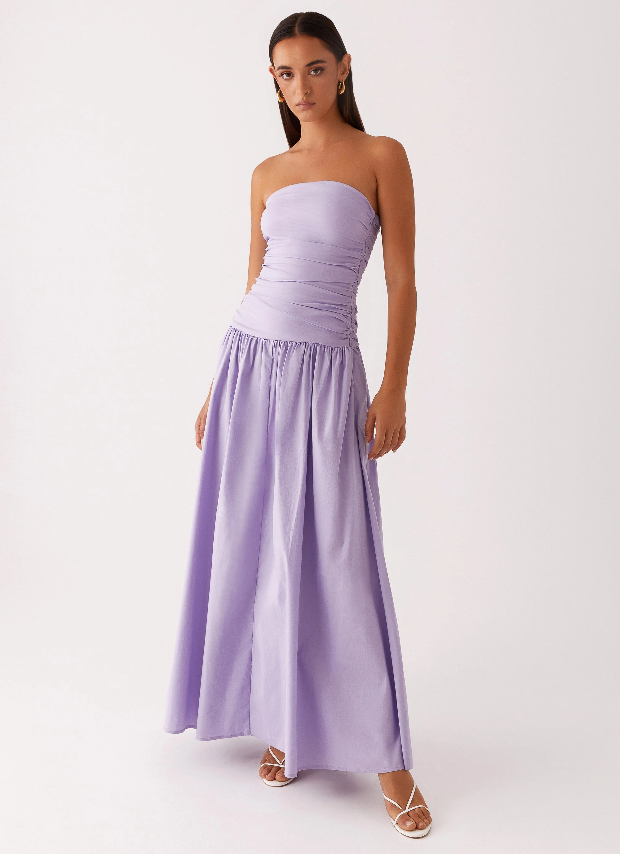 Picture Perfect High Hemline Carmel Maxi Dress - Lavender