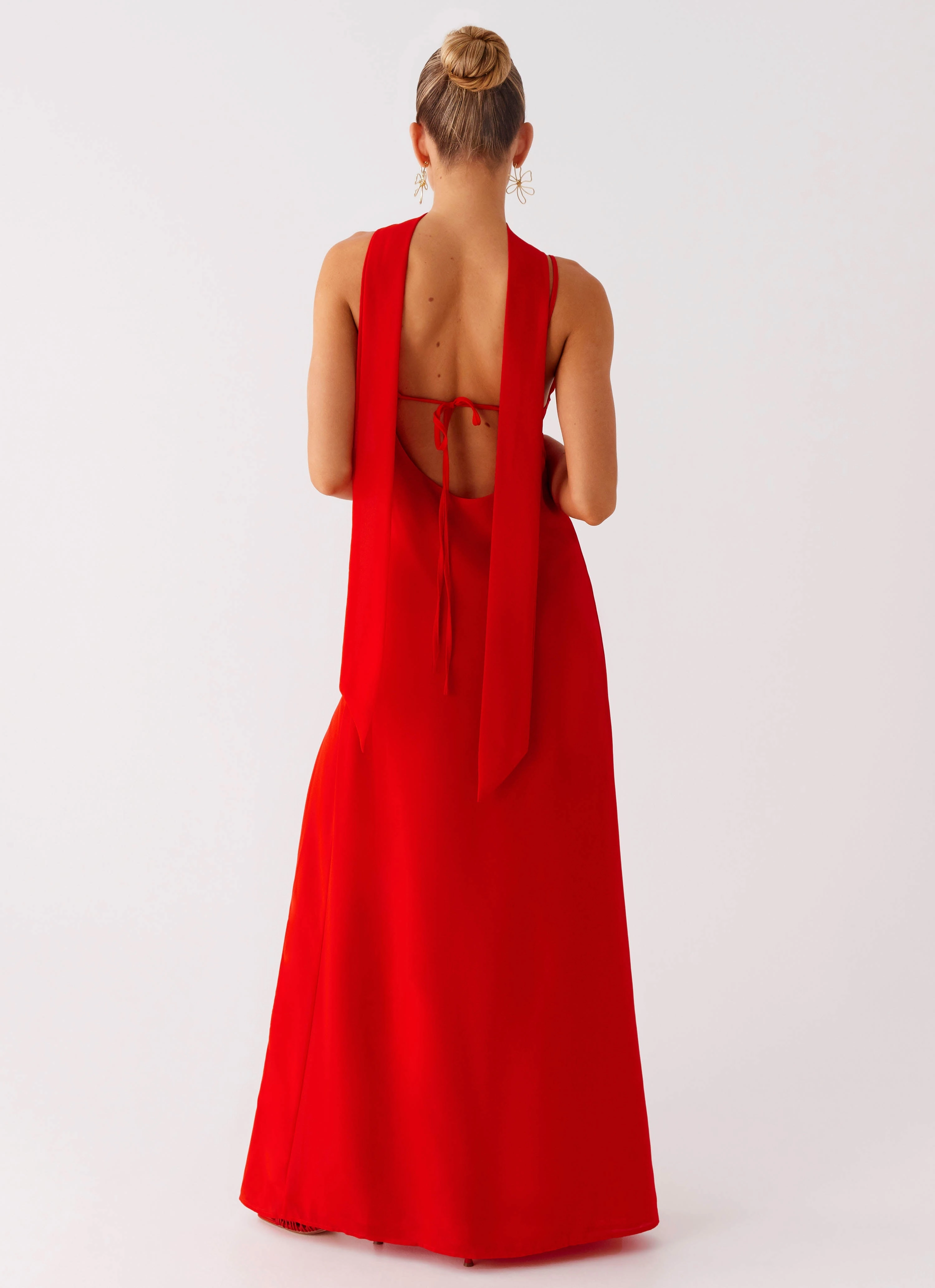 Yorke Scarf Maxi Dress - Raspberry Red Chain-Detail Fall Piece