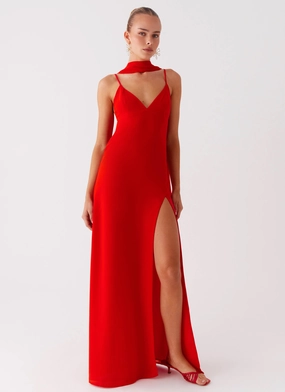 Indoor Event Work Vibes Yorke Scarf Maxi Dress - Raspberry Red