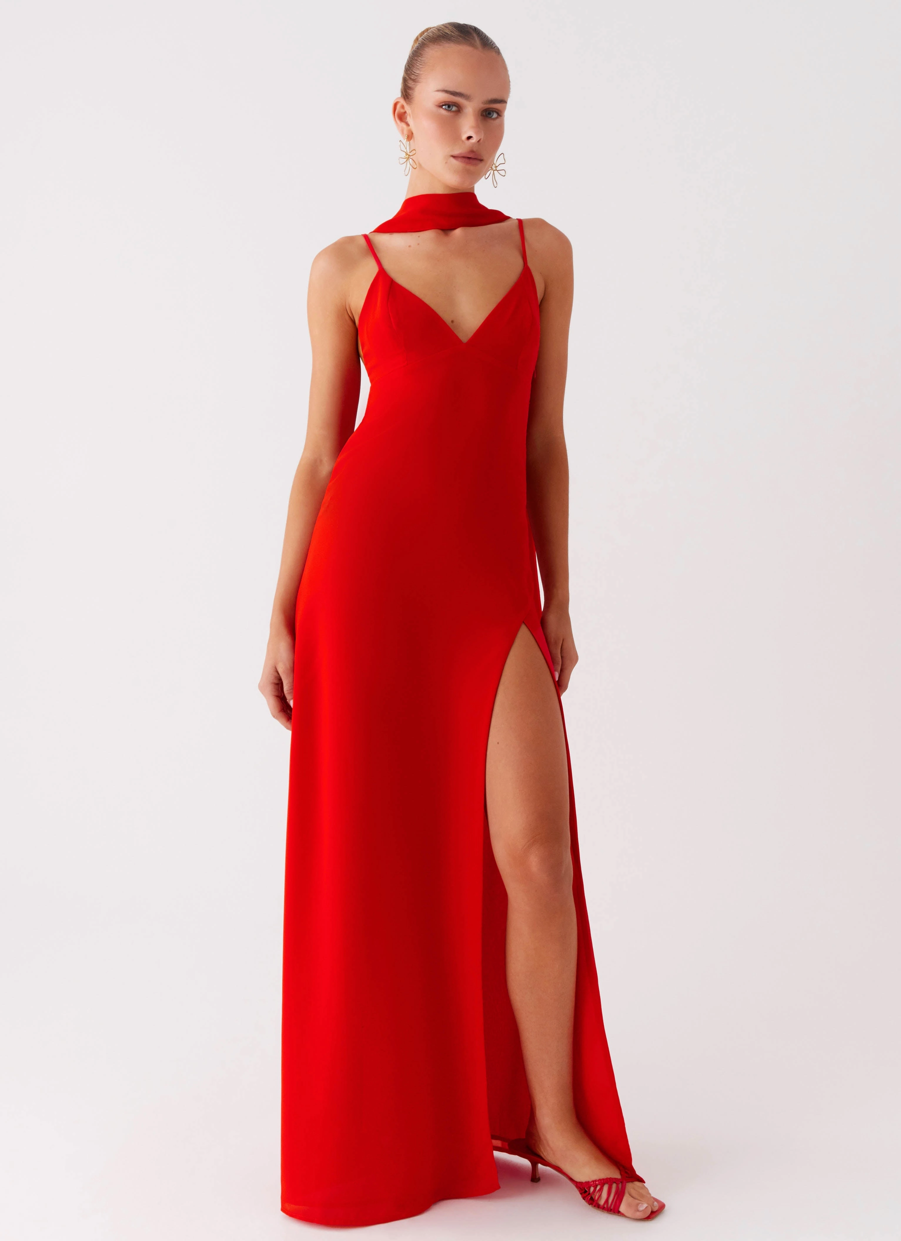 Indoor Event Work Vibes Yorke Scarf Maxi Dress - Raspberry Red