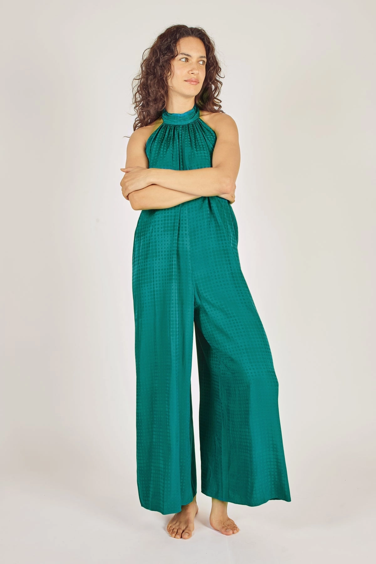 Bishop-Sleeve Twiggy Jumpsuit in Blue Circle of Trust