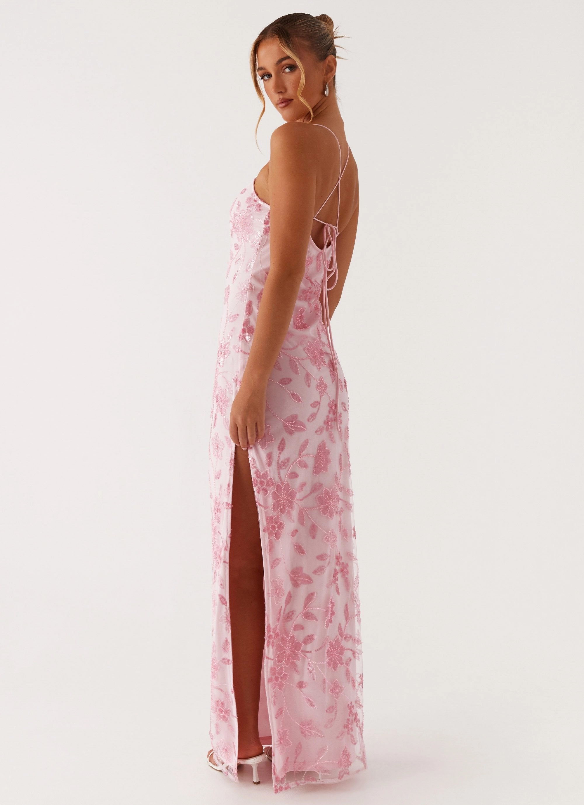 Bright Bloom Grab Now Bright Lights Beaded Maxi Dress - Pink