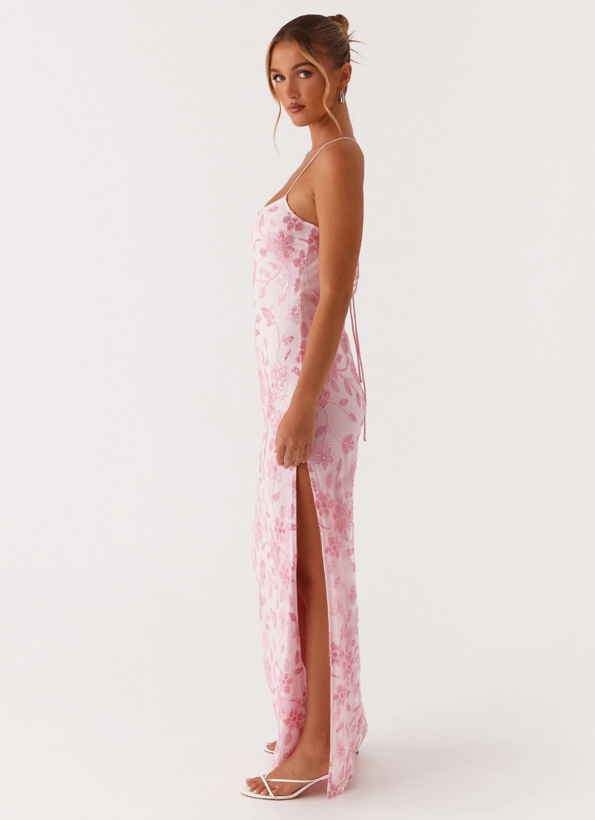 Bright Lights Beaded Maxi Dress - Pink Elegant Mood
