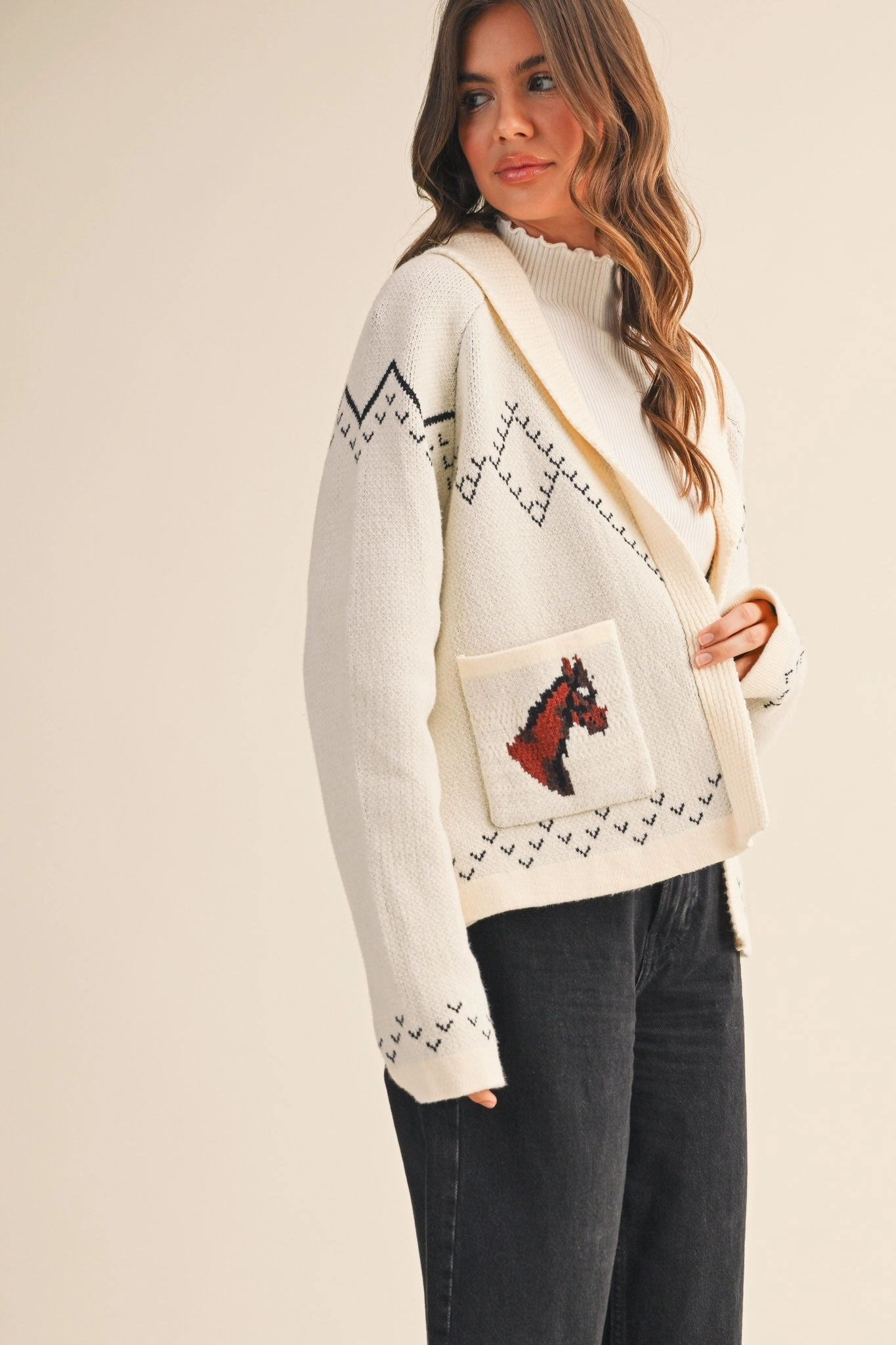 Cozy All-Day Cozy Thermal Horse Knit Cardigan