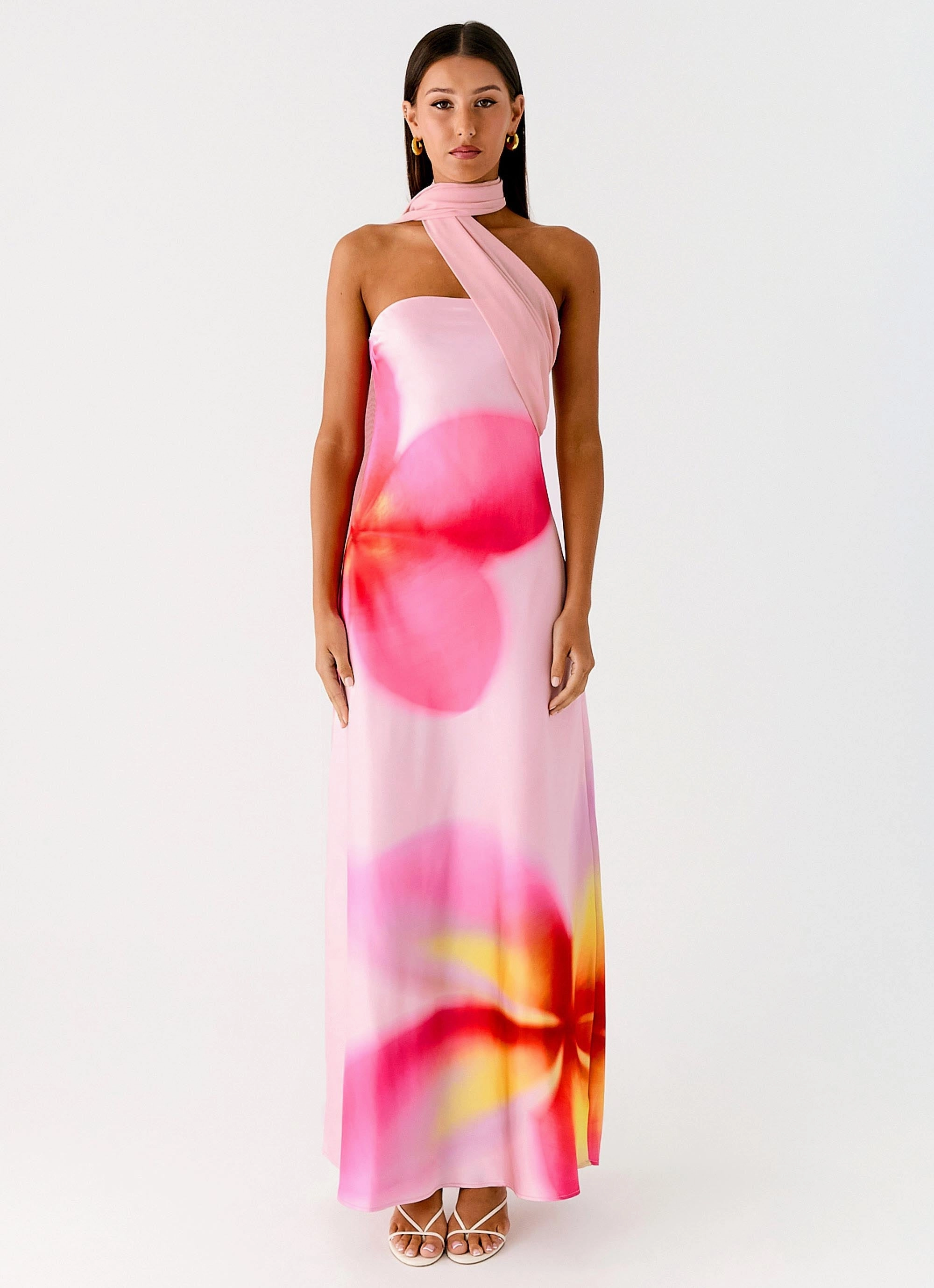 Isa Scarf Satin Maxi Dress - Frangipani Pink Perfect Cut Sleek Look