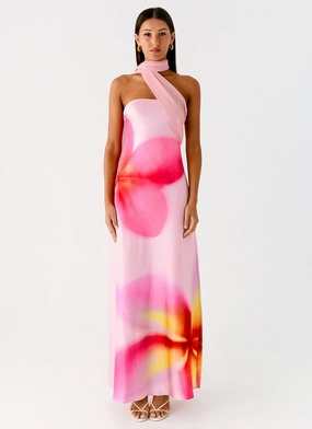 Isa Scarf Satin Maxi Dress - Frangipani Pink Perfect Cut Sleek Look
