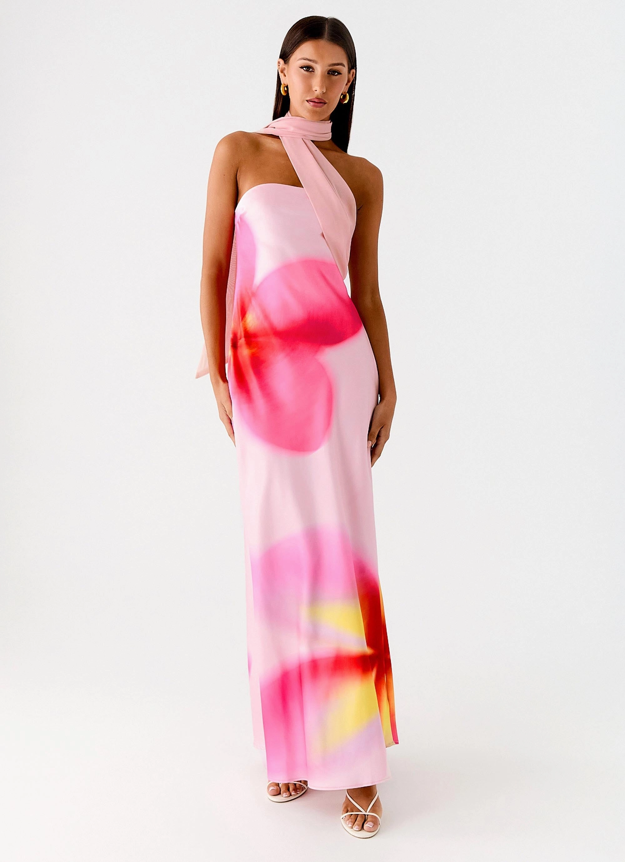 City Bright Isa Scarf Satin Maxi Dress - Frangipani Pink