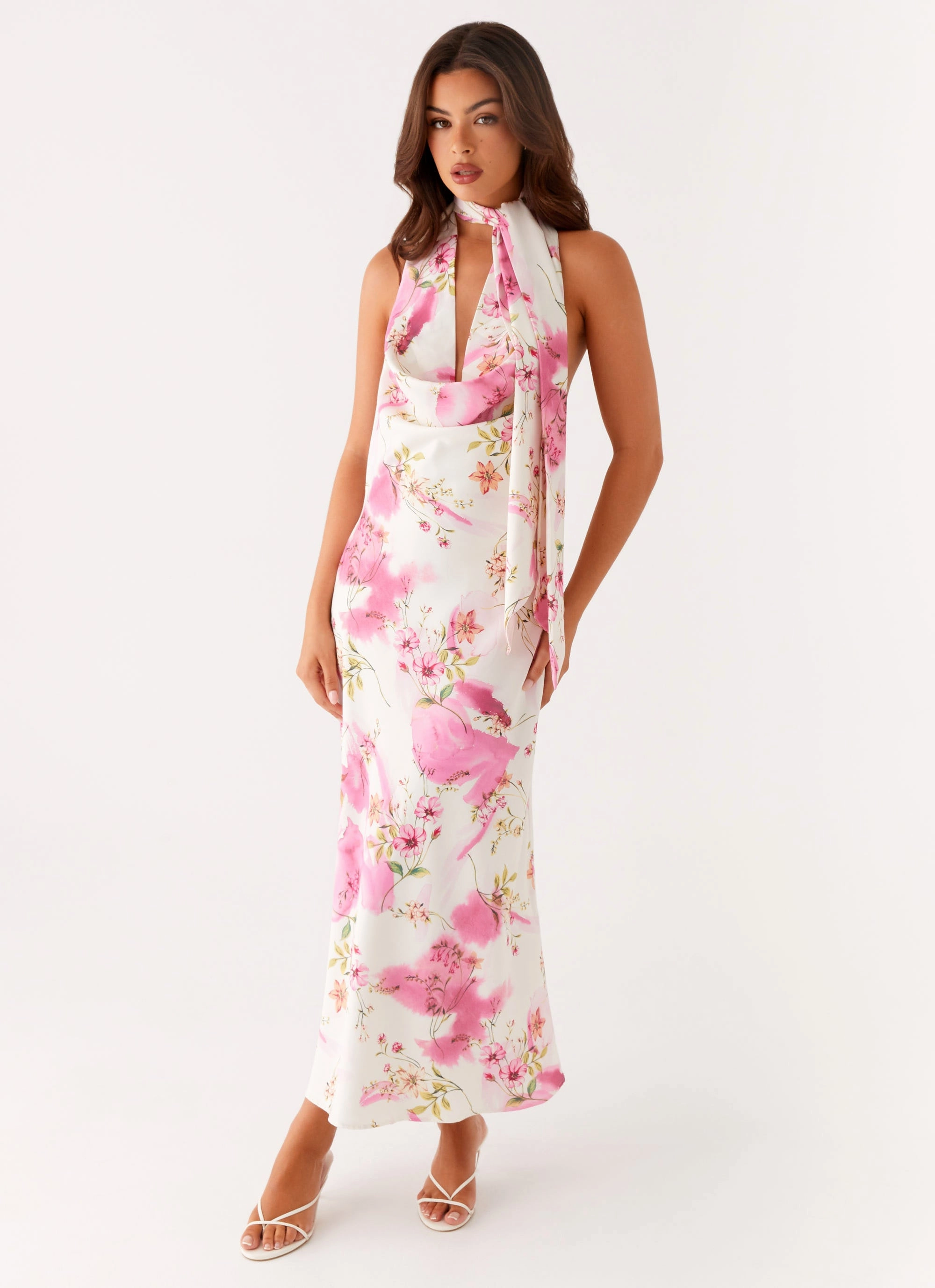 Glam Feel Jensen Midi Dress - Ivory Floral Print
