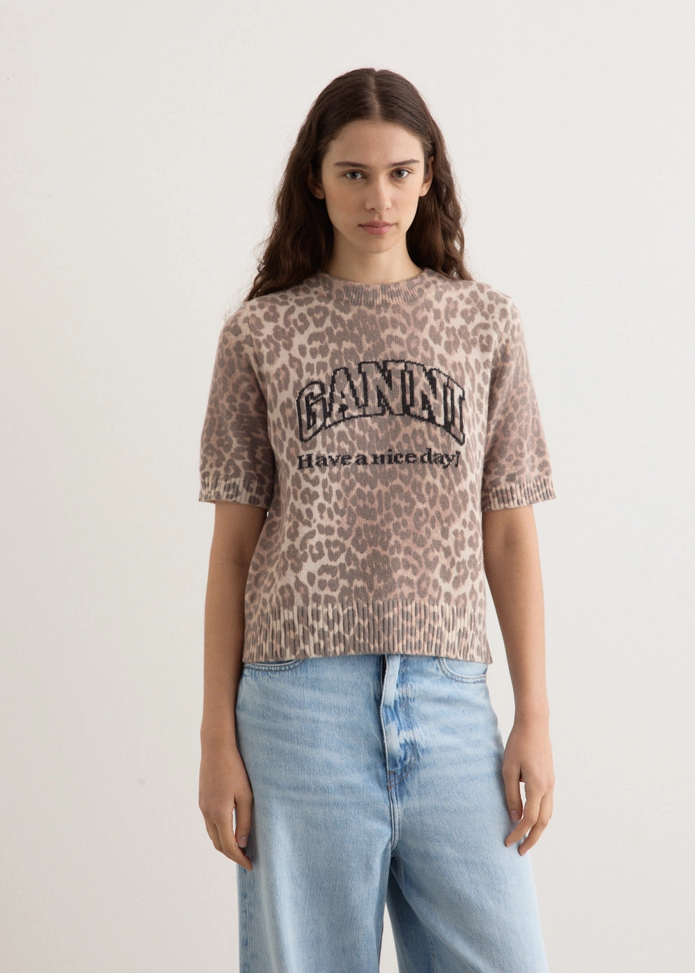 Merino Wool Graphic Wool Mix Printed Leopard T-Shirt