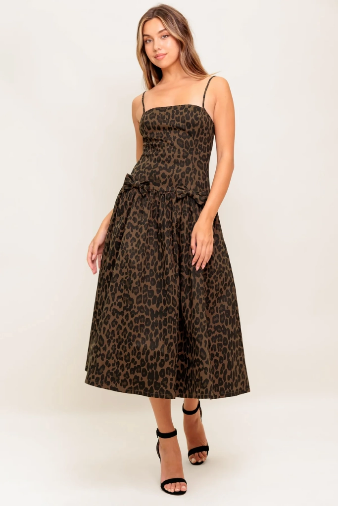 Penelope Leopard Print Midi Dress Cozy Layers Eye Appeal