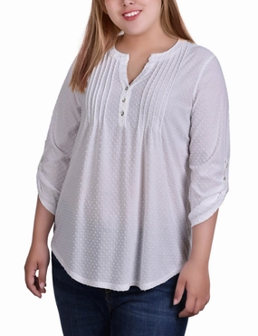 Pastel Sky Plus Size 3/4 Tab Sleeve Y Neck Top