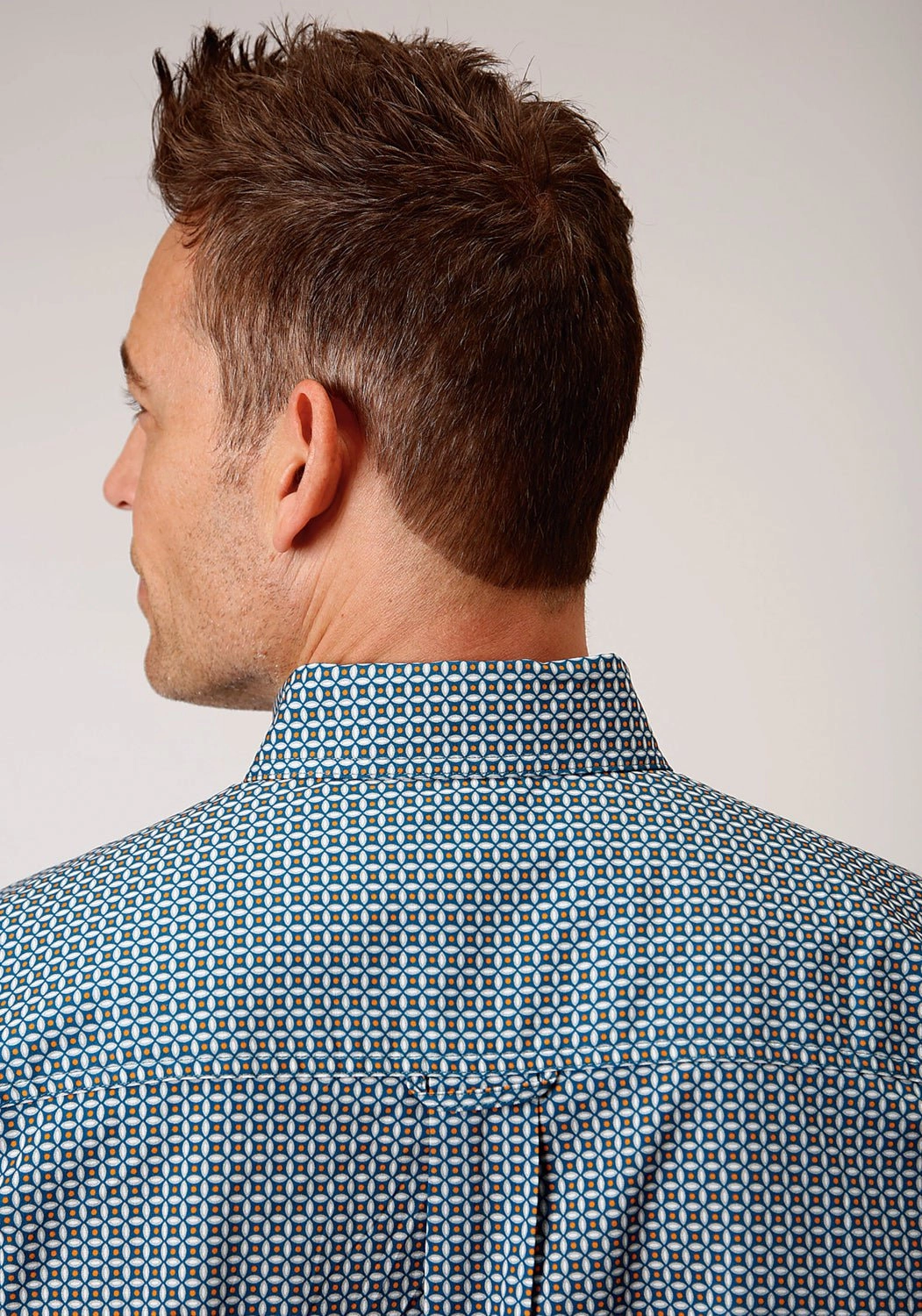 bohemian flair Roper Mens Blue 100% Cotton Geo BD S/S 1 Pocket Shirt