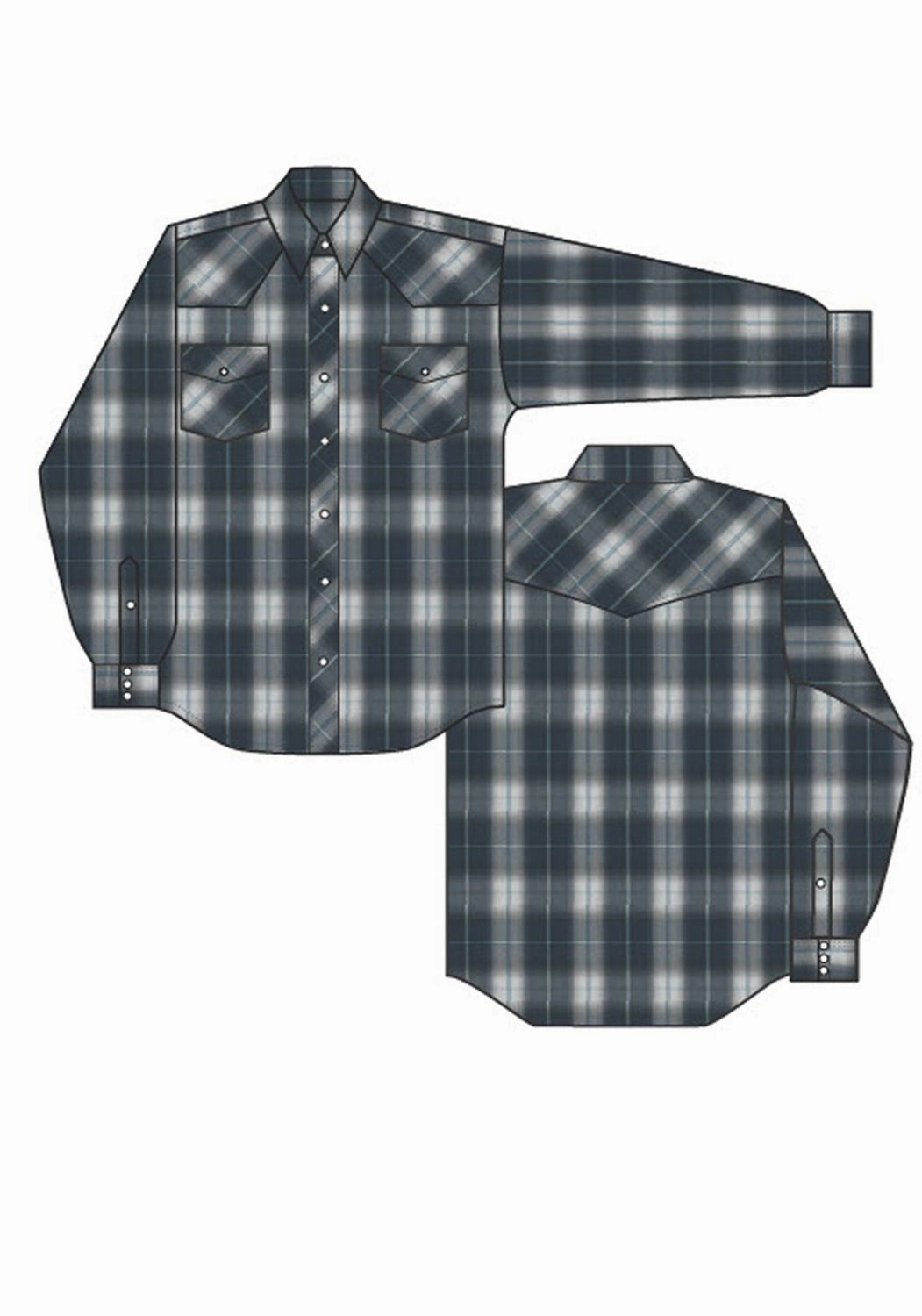Roper Womens 1509 Large Scale Plaid Navy/Grey Cotton Blend L/S Shirt Fitted Silhouette UV Protective Coating