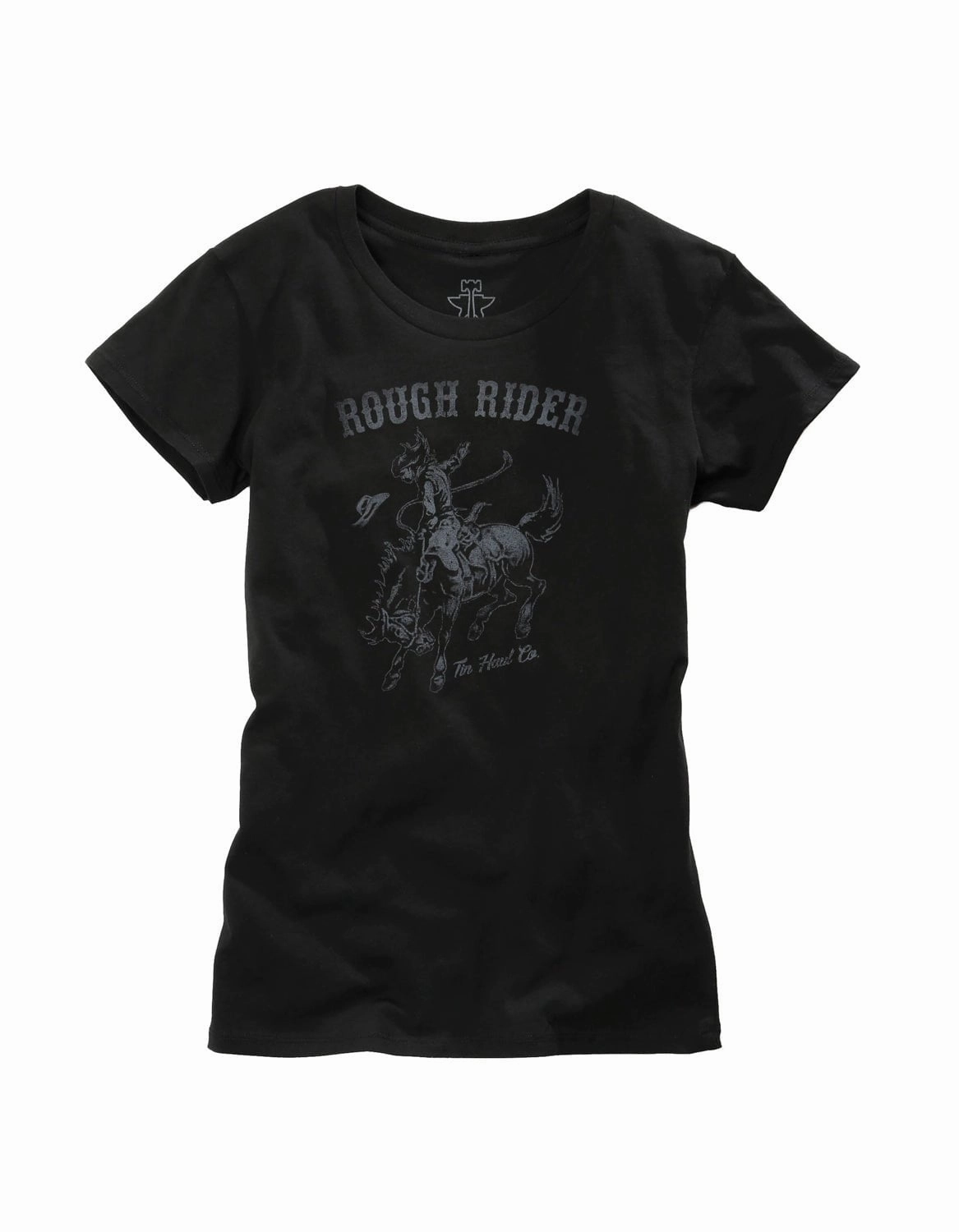 Multi Layer Stitching Tin Haul Womens Black 100% Cotton Rough Rider S/S T-Shirt