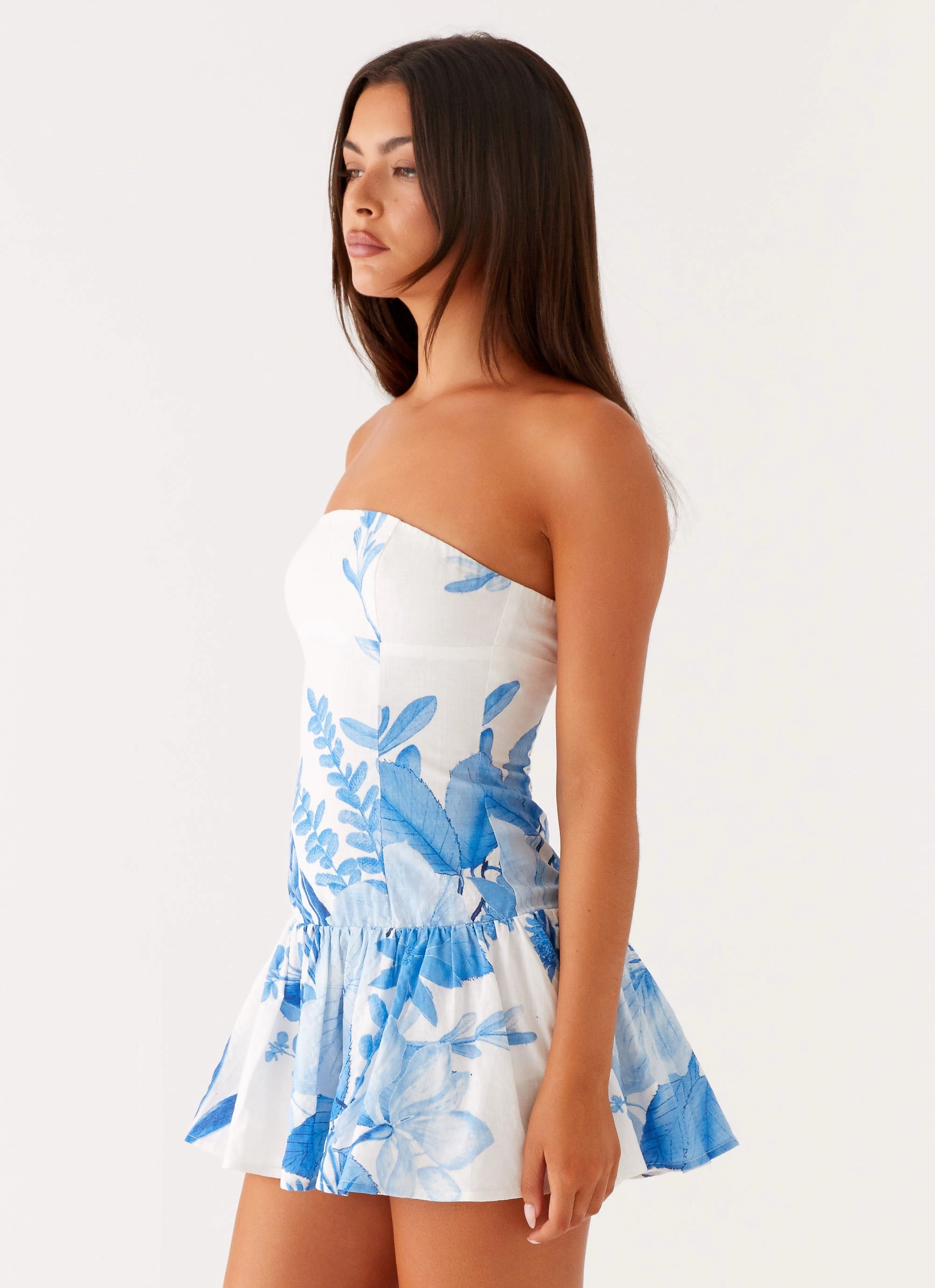 Modest Light Mario Mini Dress - Blue Floral Print