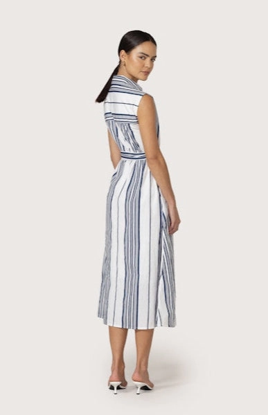 Chloe Belted Poplin Dress in Shadow Stripe Vibrant Colors