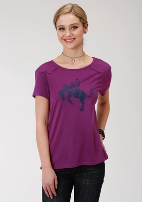 Pure Cotton Anti Static Fabric Roper Womens Purple Poly/Rayon Bronc Rider S/S Western T-Shirt