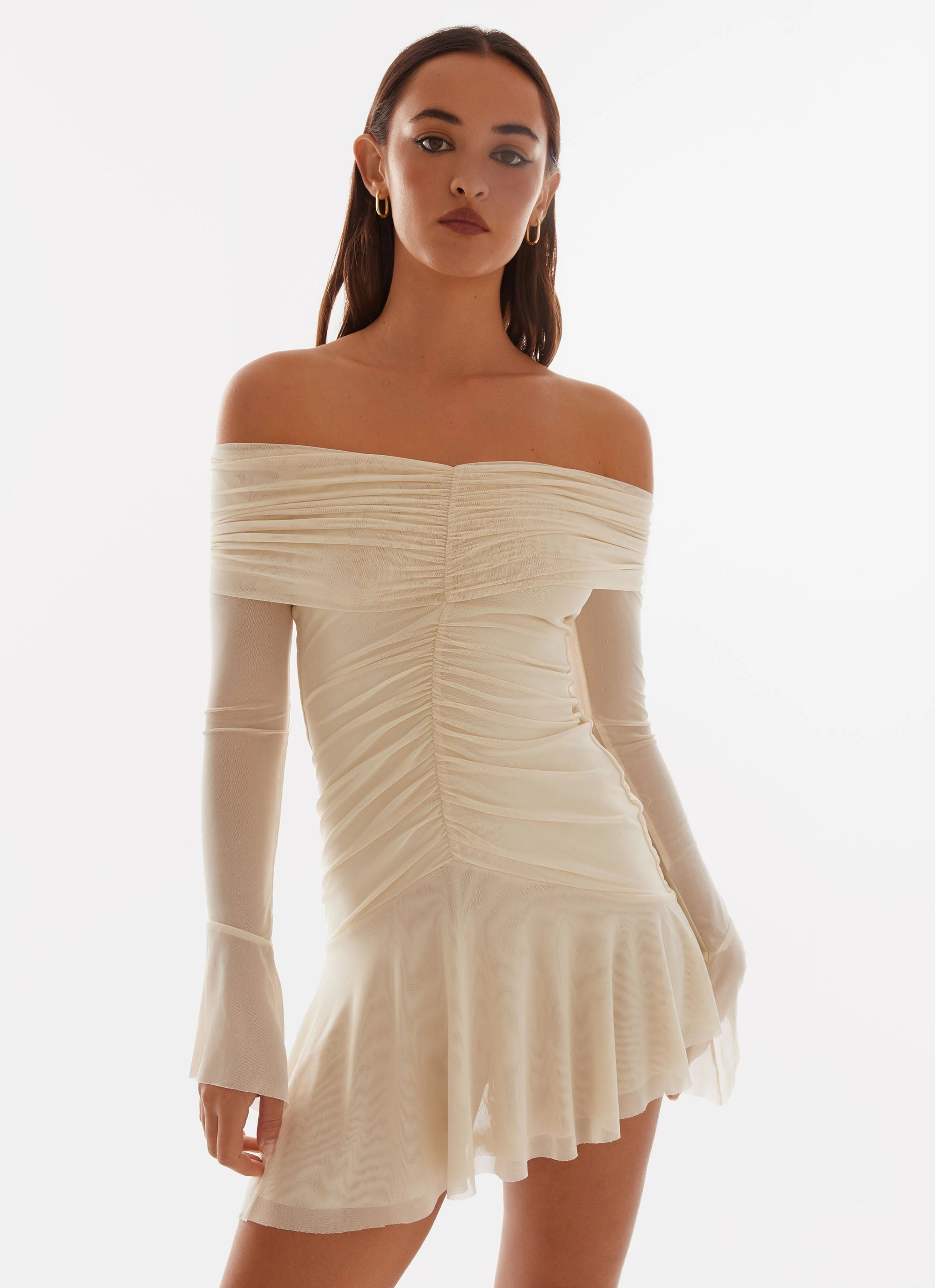 Flattering Shape Design Ellis Ruched Mini Dress - Pastel Yellow