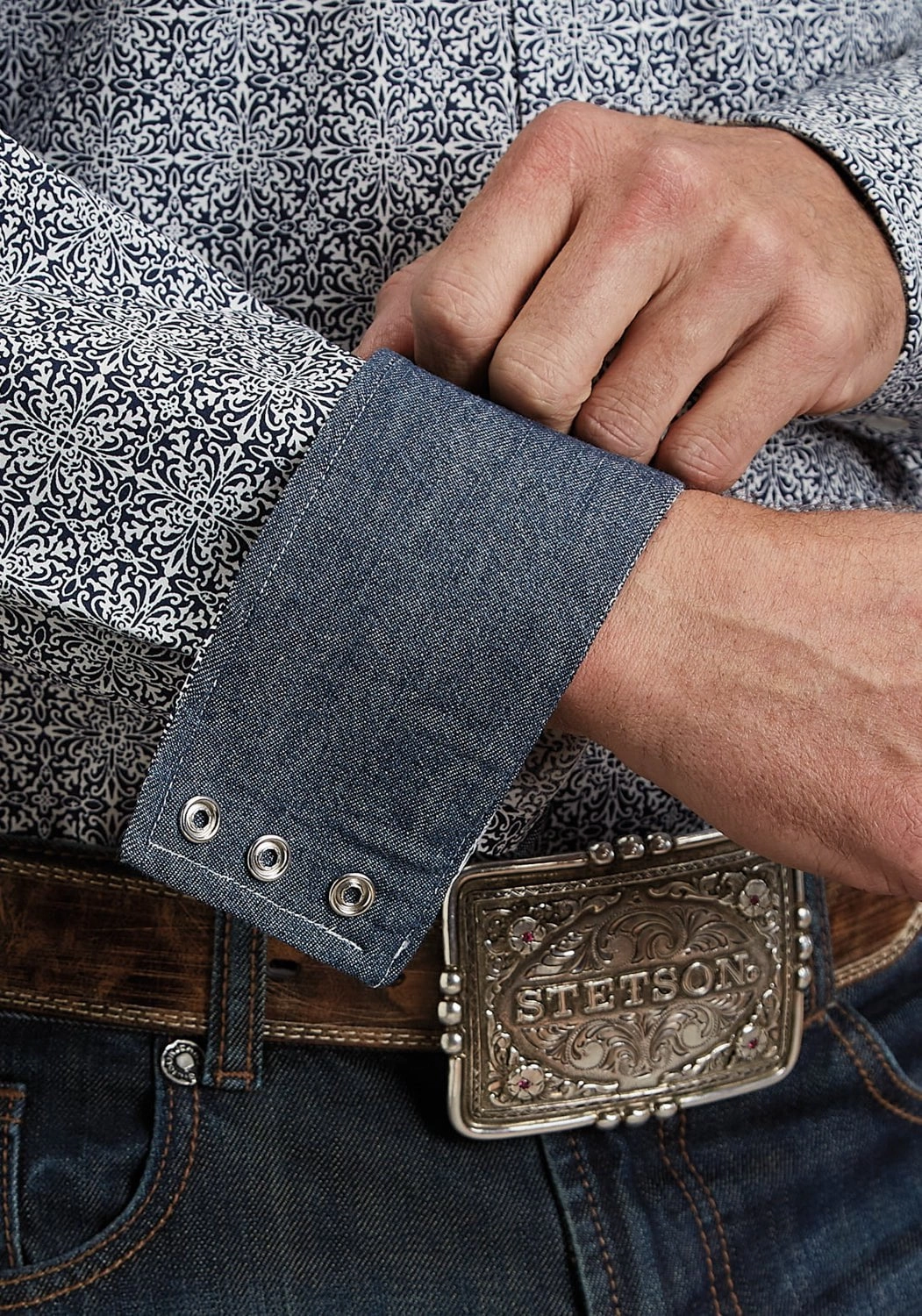 Teen Fashion Stetson Mens Ornament Print Navy 100% Cotton L/S Shirt