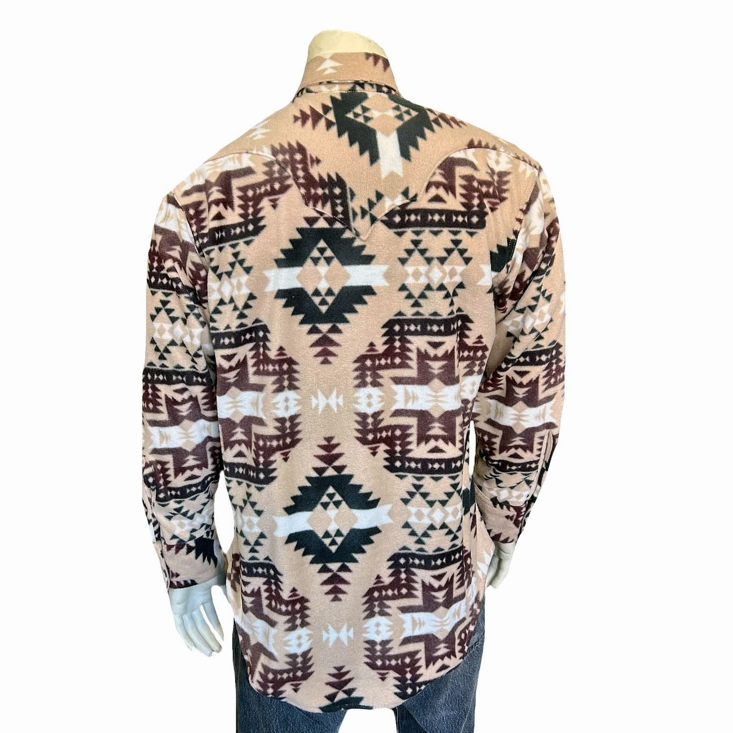Country Charm Modern Look Rockmount Mens Native Pattern Western Brown/Tan Fleece L/S Shirt